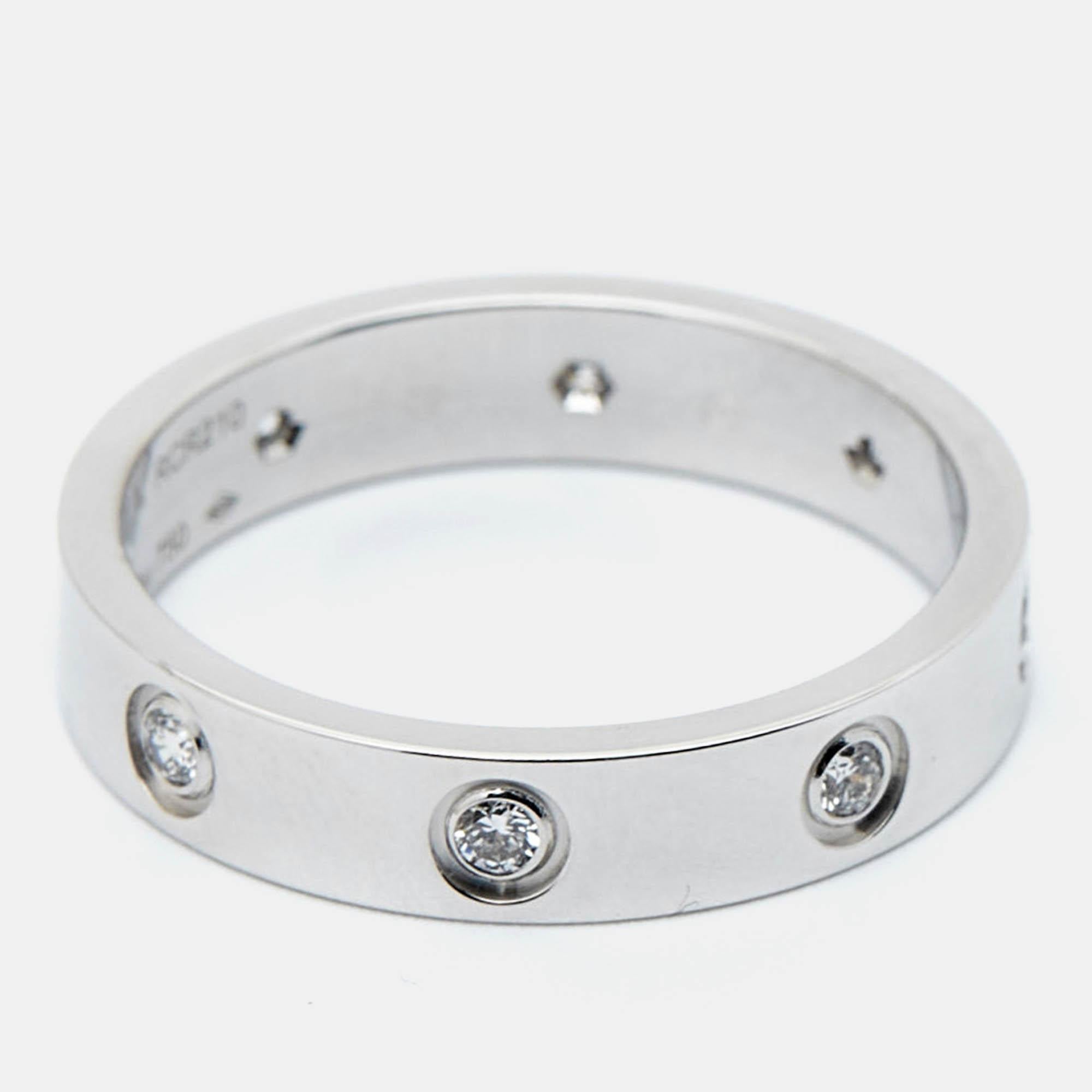 Cartier Love 8 Diamond 18k White Gold Ring Size 54 In Excellent Condition In Dubai, Al Qouz 2