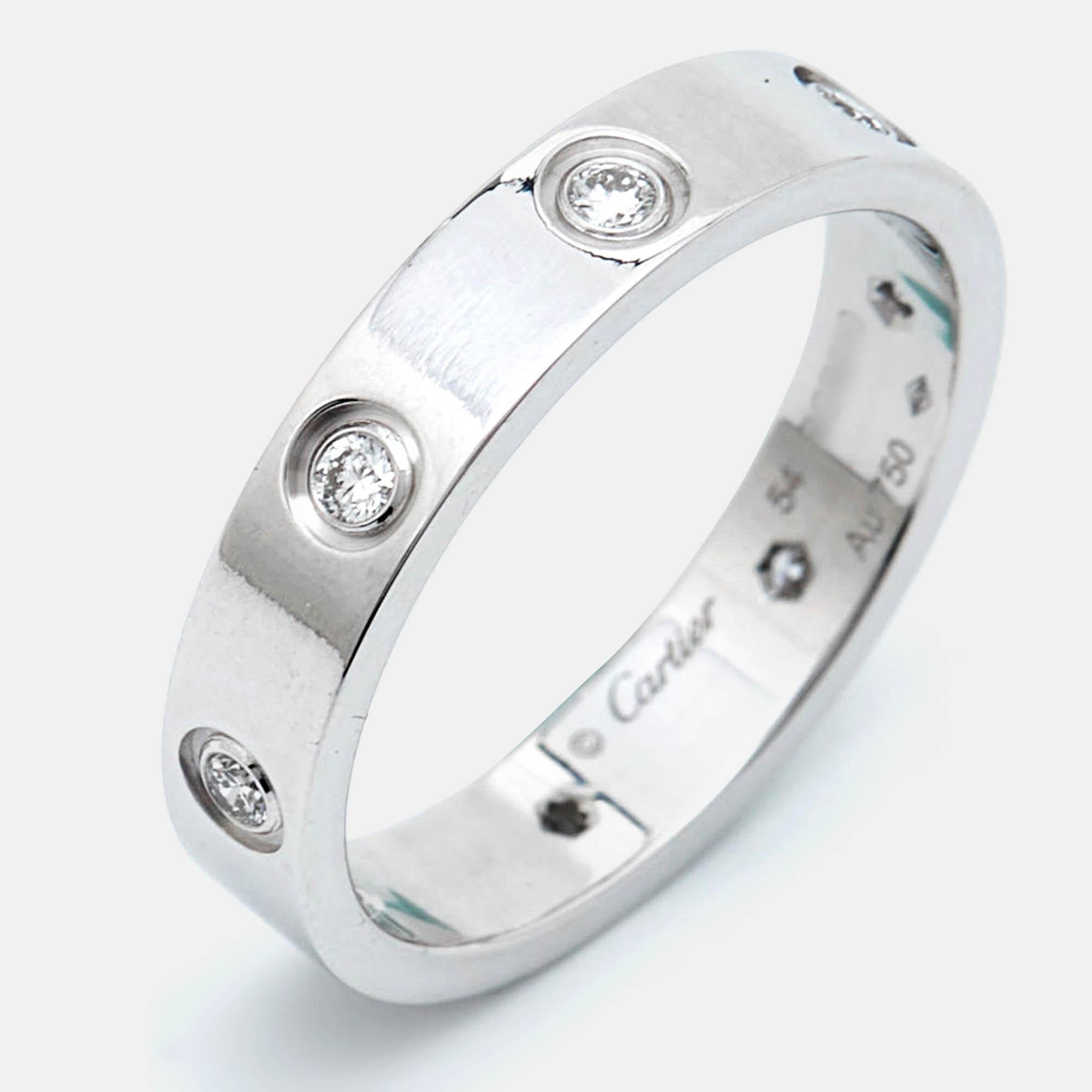 Cartier Love 8 Diamond 18k White Gold Ring Size 54 1