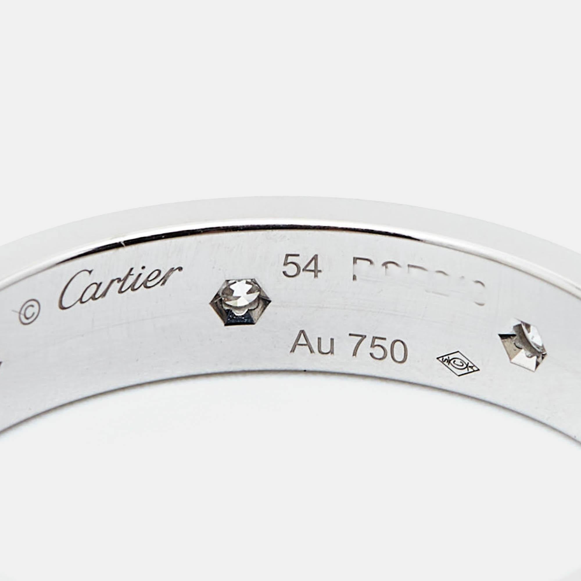 Cartier Love 8 Diamond 18k White Gold Ring Size 54 2