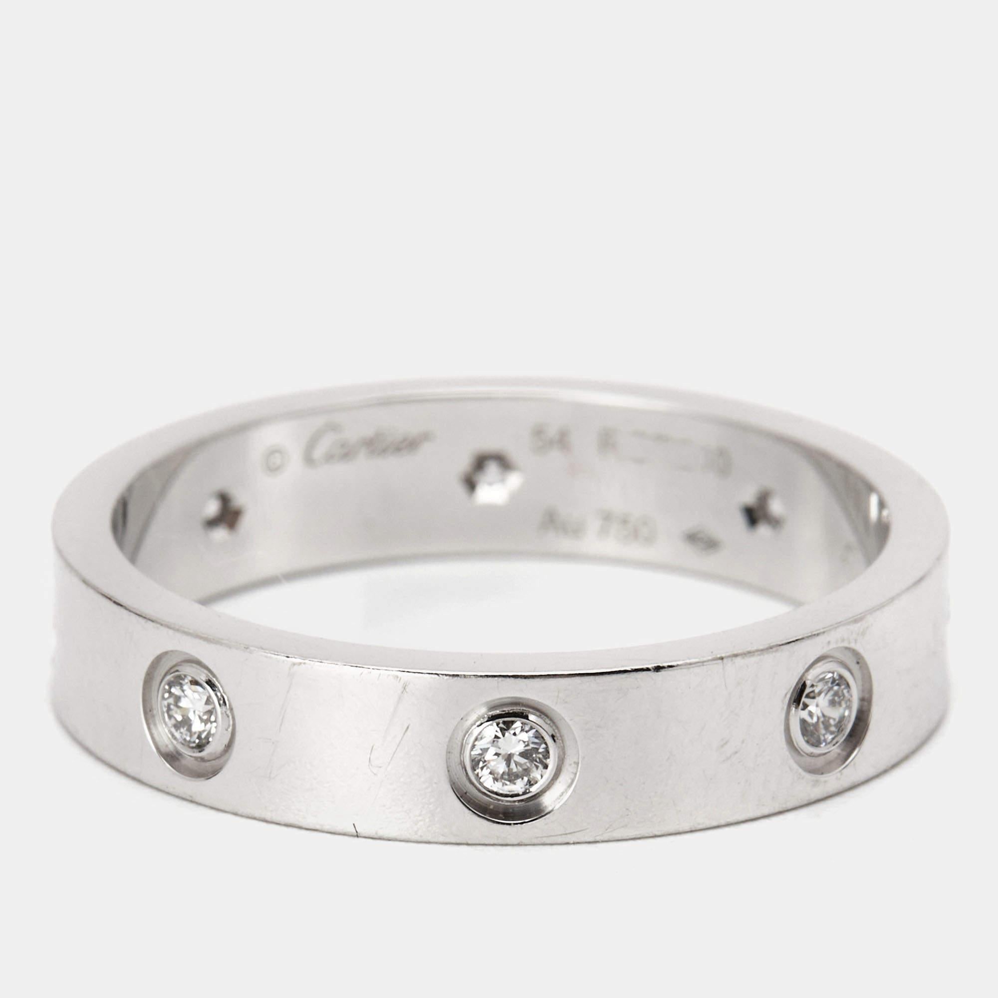 Cartier Love 8 Diamonds 18k White Gold Ring Size 54 In Excellent Condition For Sale In Dubai, Al Qouz 2