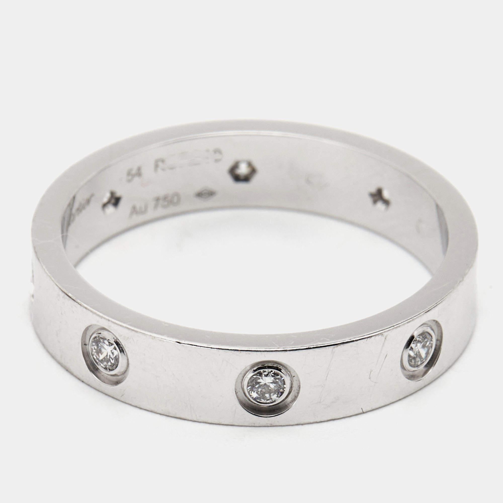 Women's Cartier Love 8 Diamonds 18k White Gold Ring Size 54 For Sale
