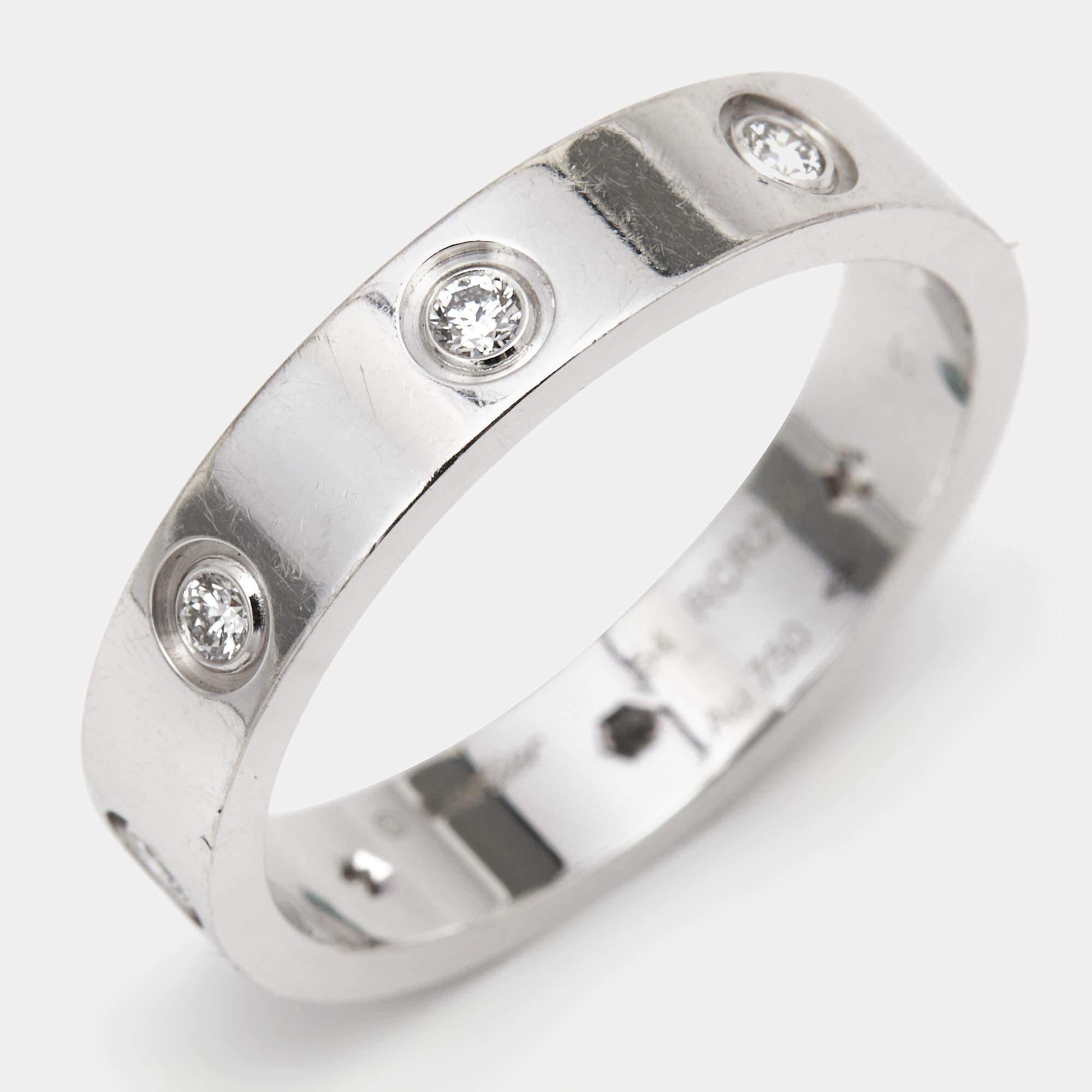Women's Cartier Love 8 Diamonds 18k White Gold Ring Size 54 For Sale