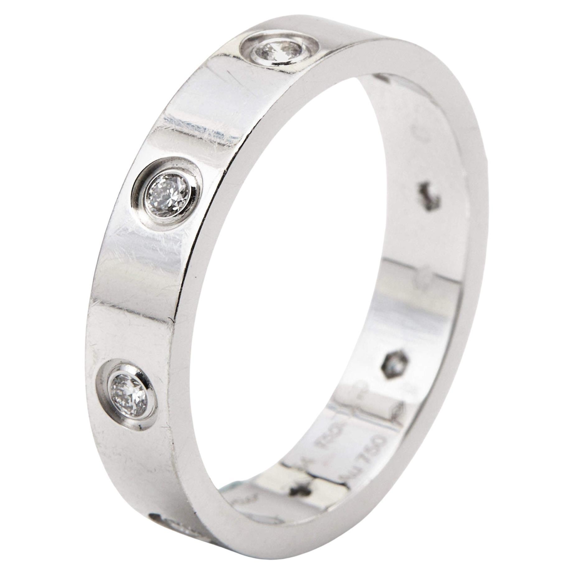 Cartier Love 8 Diamonds 18k White Gold Ring Size 54 For Sale