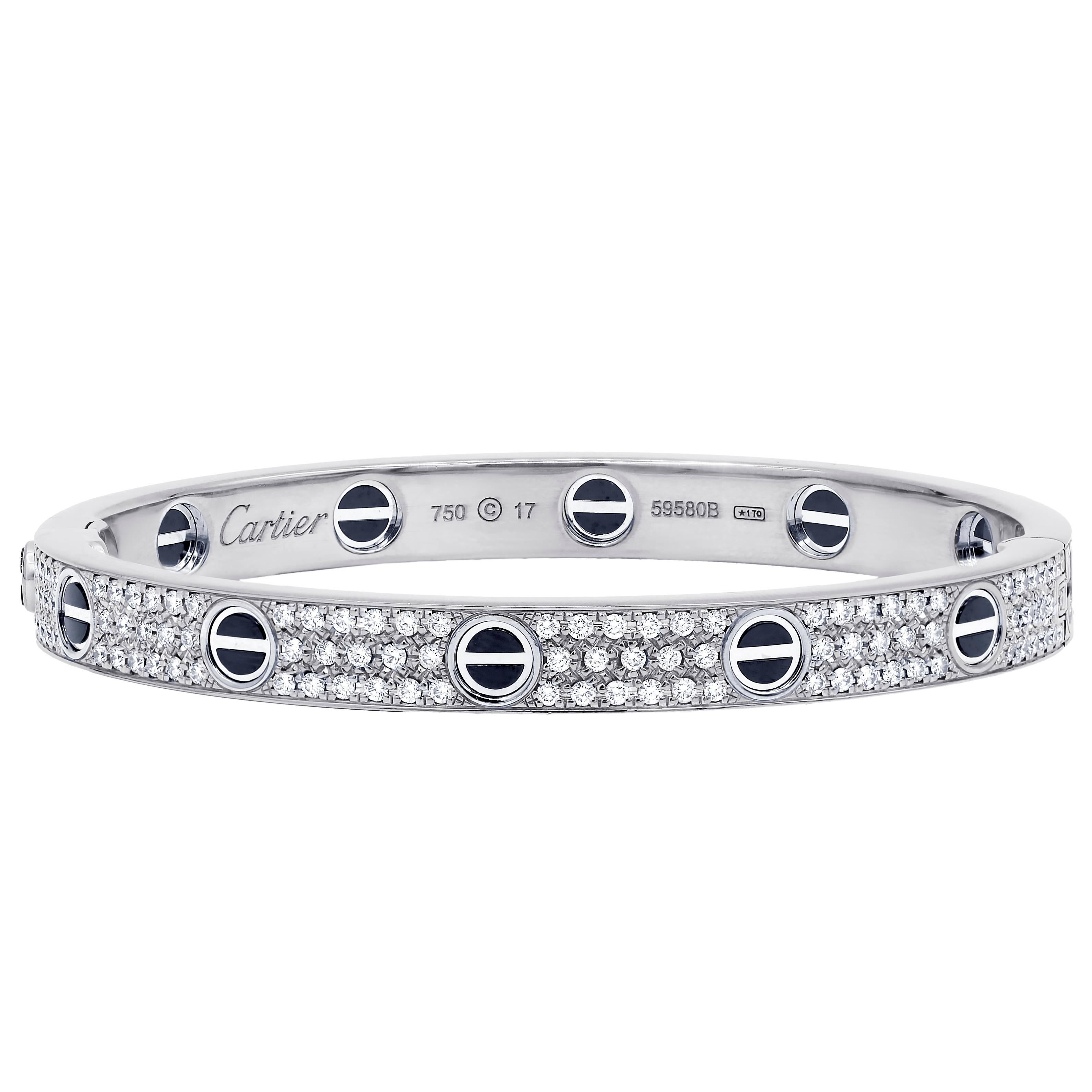 Cartier Love All Diamond and Ceramic White Gold Bangle Bracelet