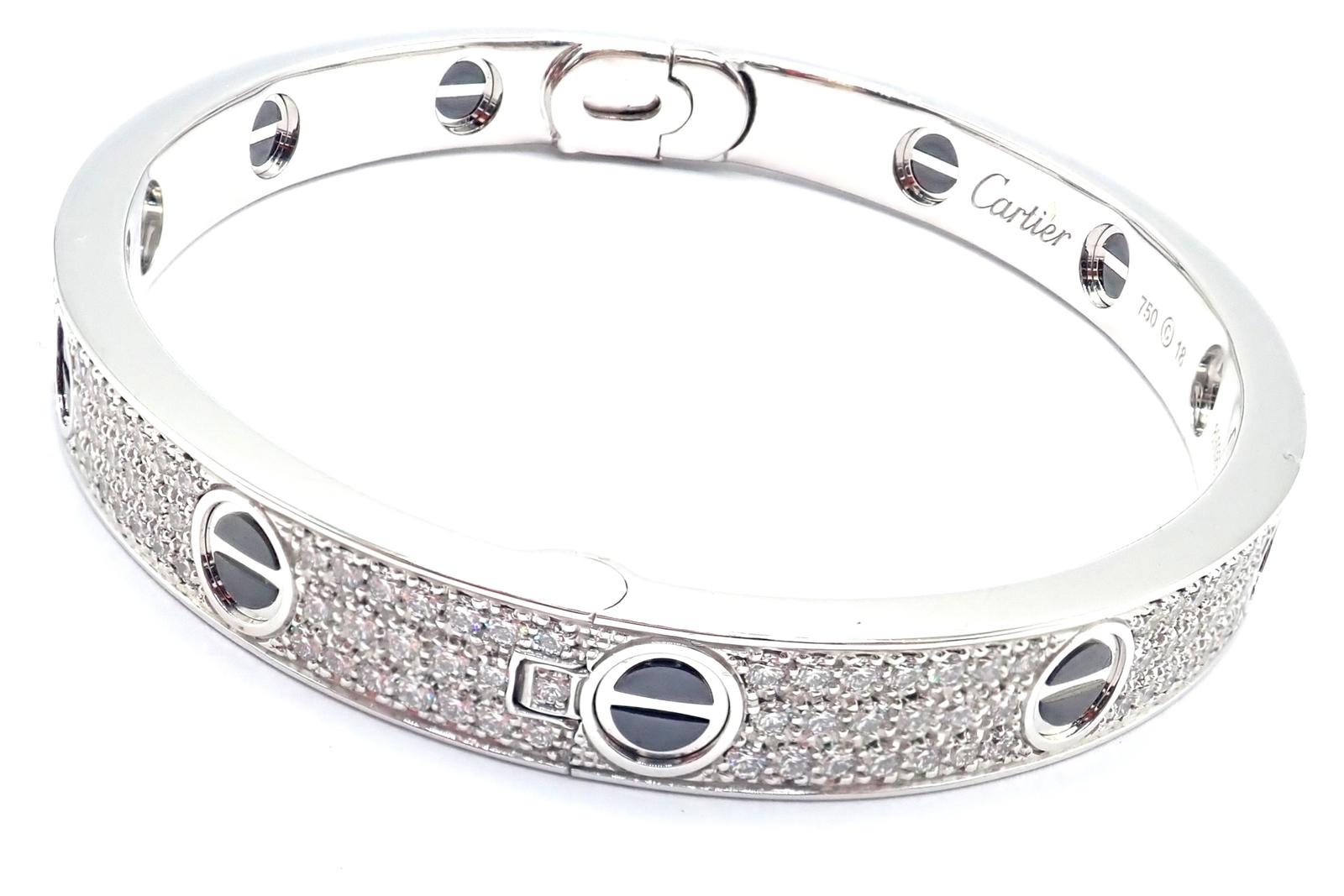 Cartier Love All Diamond and Ceramic White Gold Bangle Bracelet Corte brillante en venta
