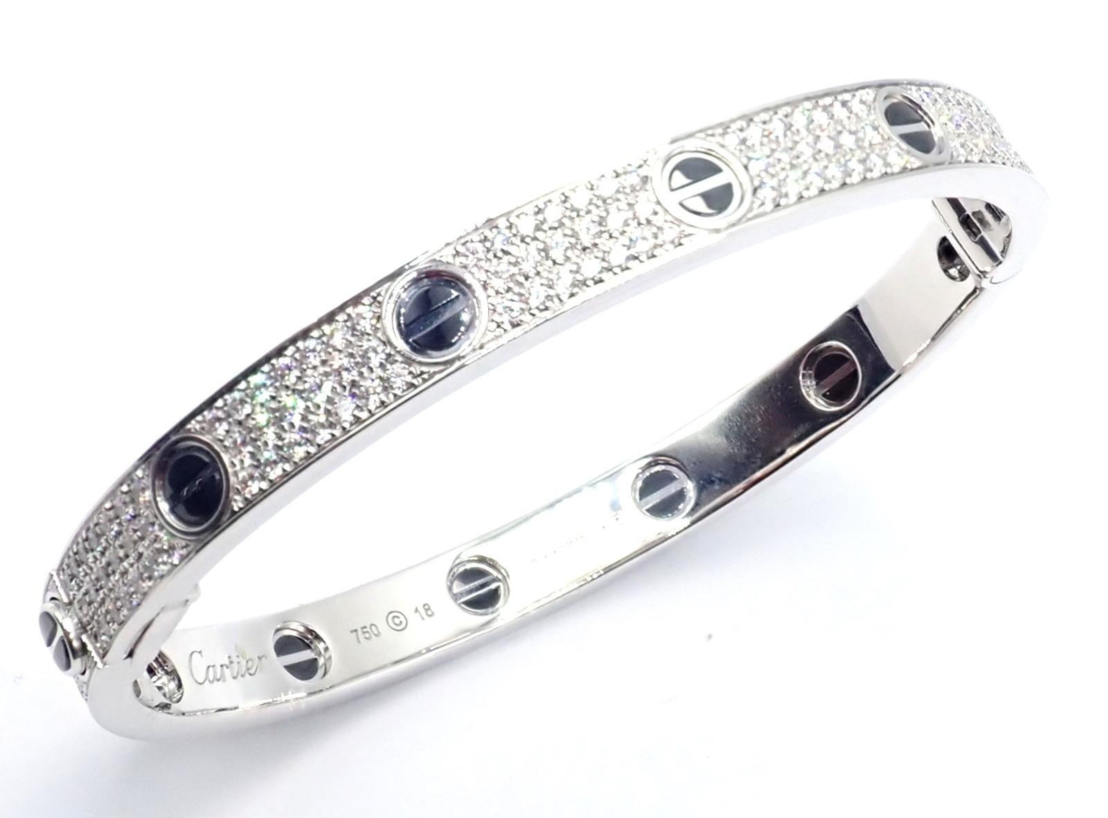 Cartier Love All Diamond and Ceramic White Gold Bangle Bracelet en venta 3