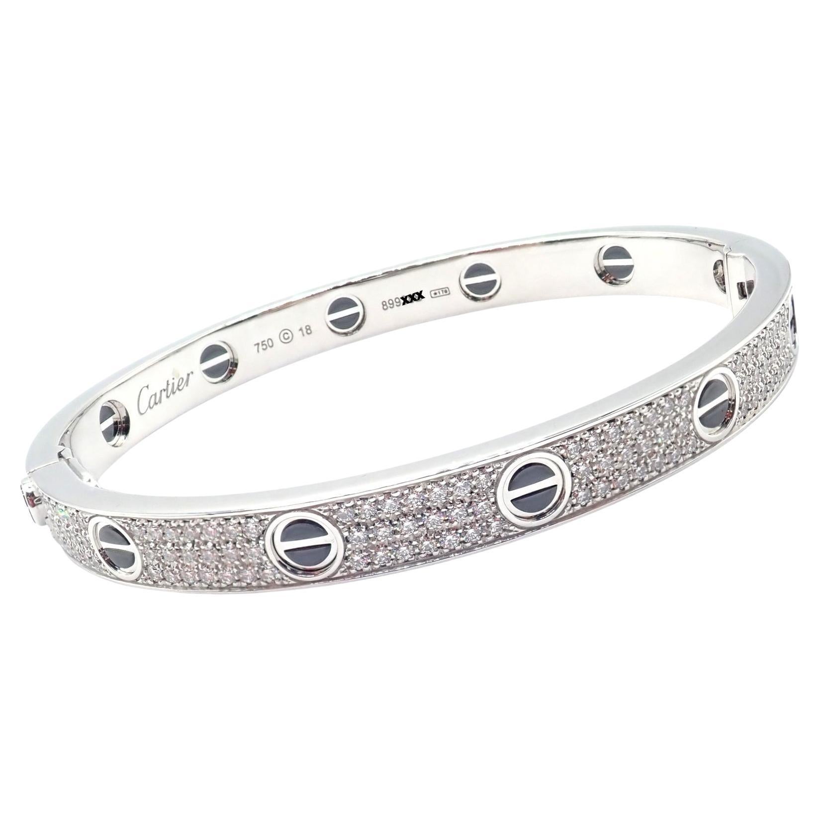 Cartier Love All Diamond and Ceramic White Gold Bangle Bracelet en venta