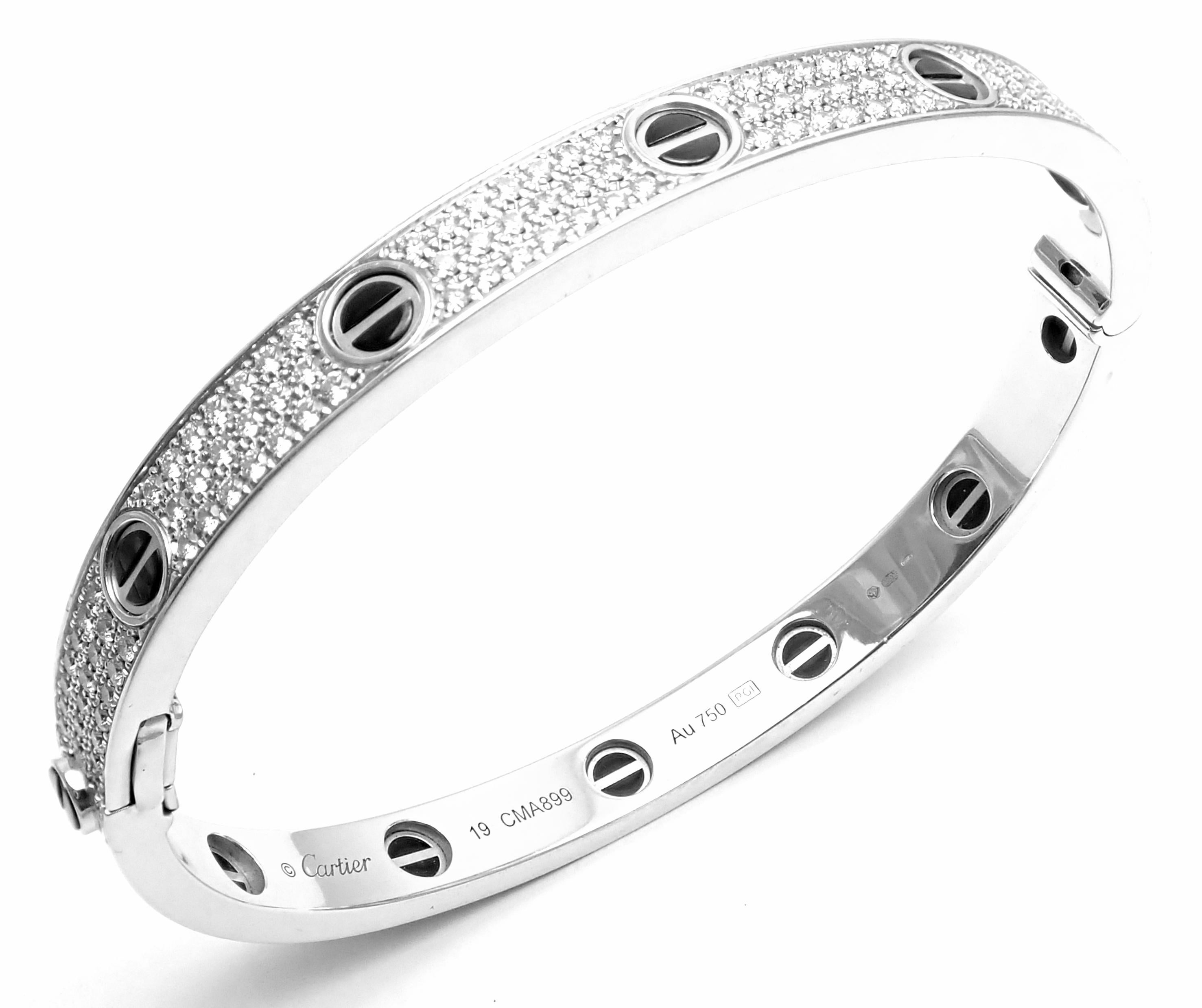 Cartier Love All Diamond and Ceramic White Gold Bangle Bracelet 3