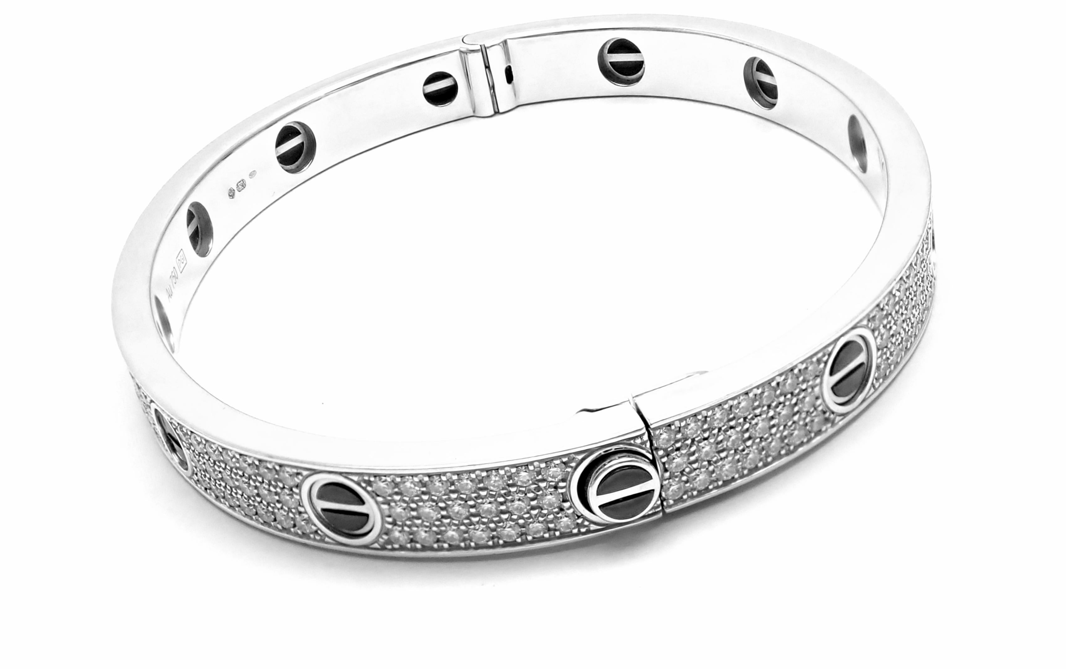 Cartier Love All Diamond and Ceramic White Gold Bangle Bracelet In Excellent Condition In Holland, PA