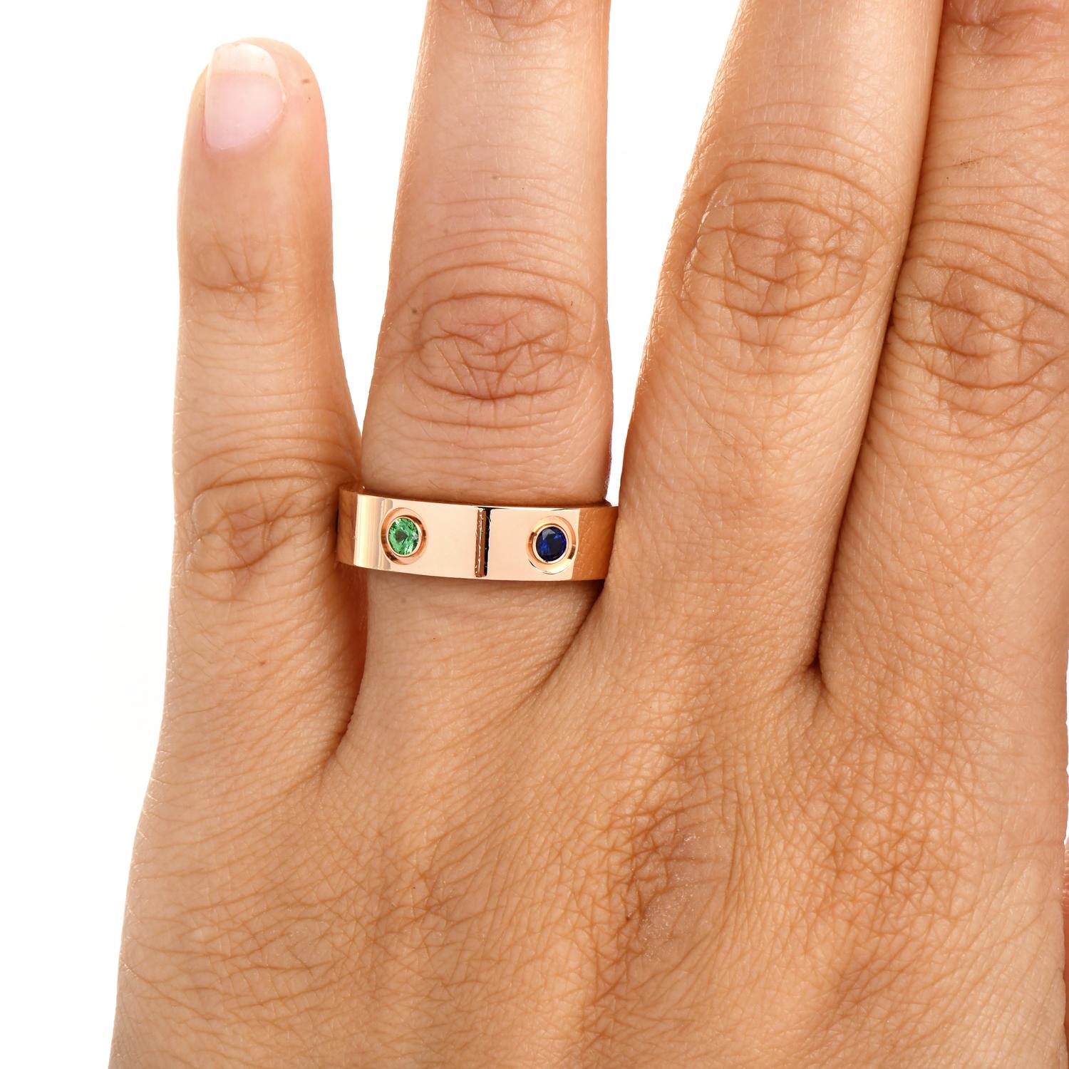 Cartier Love 18 Karat Roségold Bandring mit Amethyst, Granat und Saphir (Rundschliff)