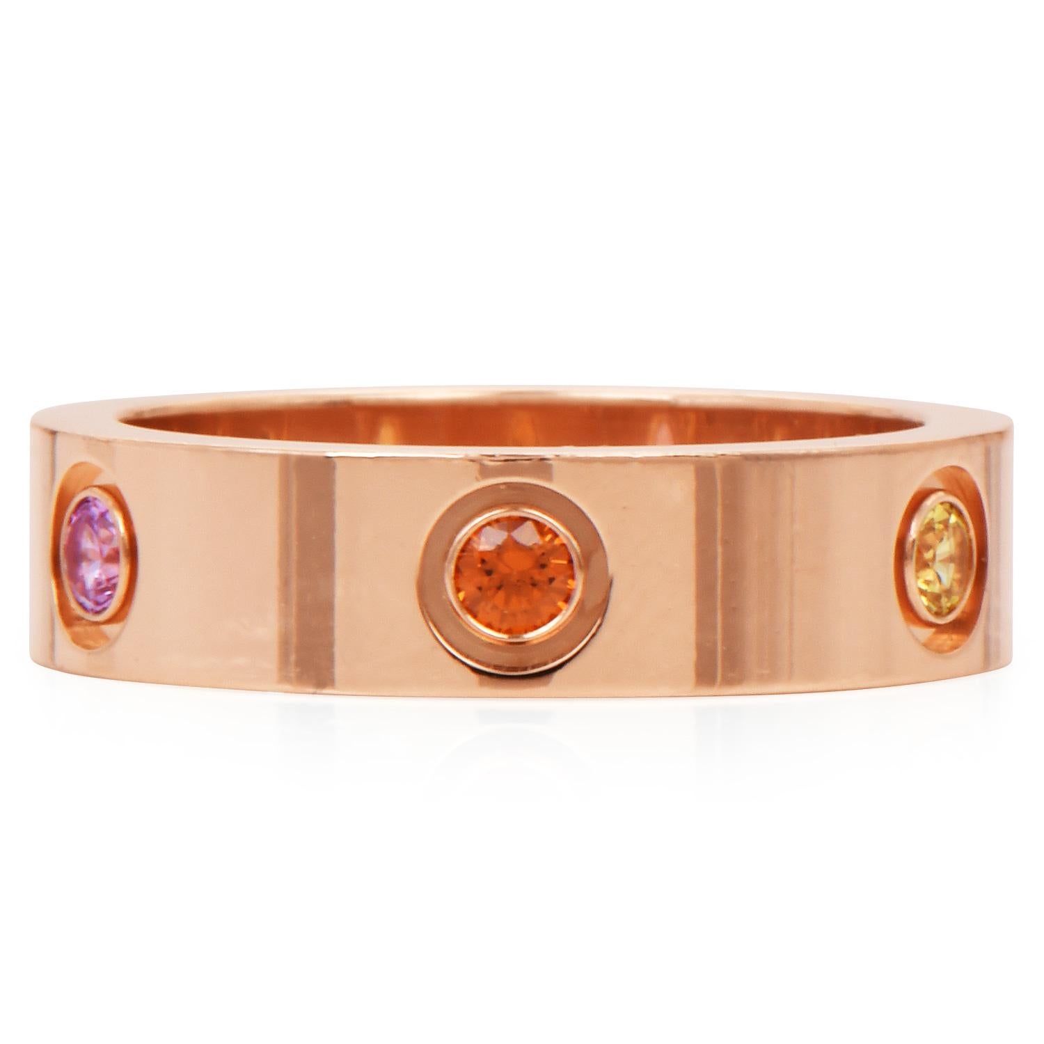 Cartier Love 18 Karat Roségold Bandring mit Amethyst, Granat und Saphir im Zustand „Hervorragend“ in Miami, FL