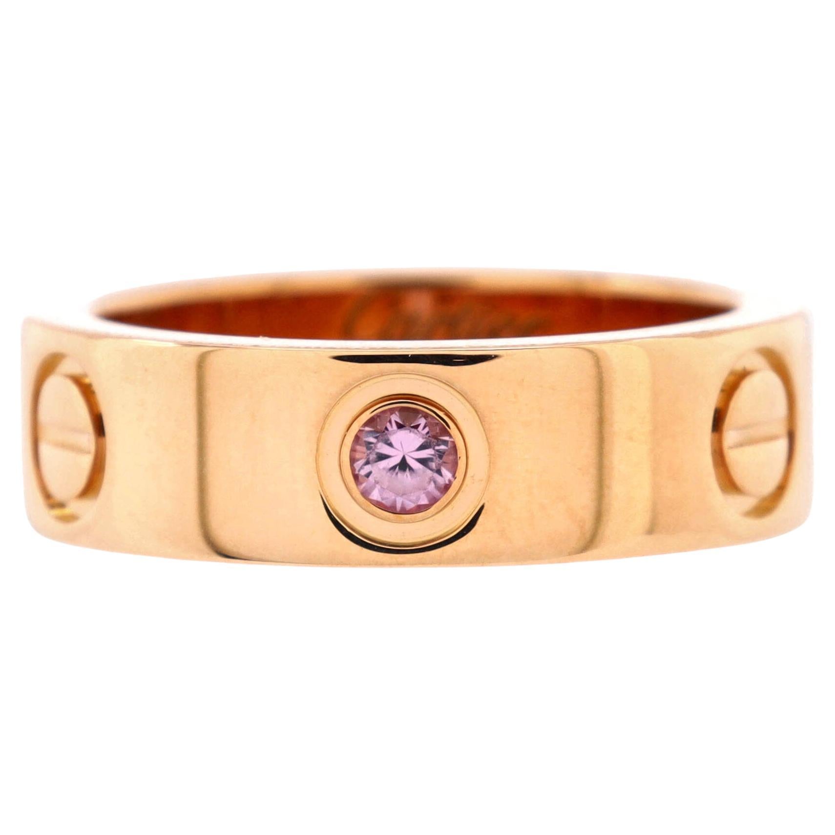 Cartier Love Band 1 Sapphire Ring 18K Rose Gold with Pink Sapphire
