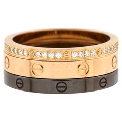 Cartier Love Band 3 Ring Set 18K Rose Gold, Diamonds and Ceramic