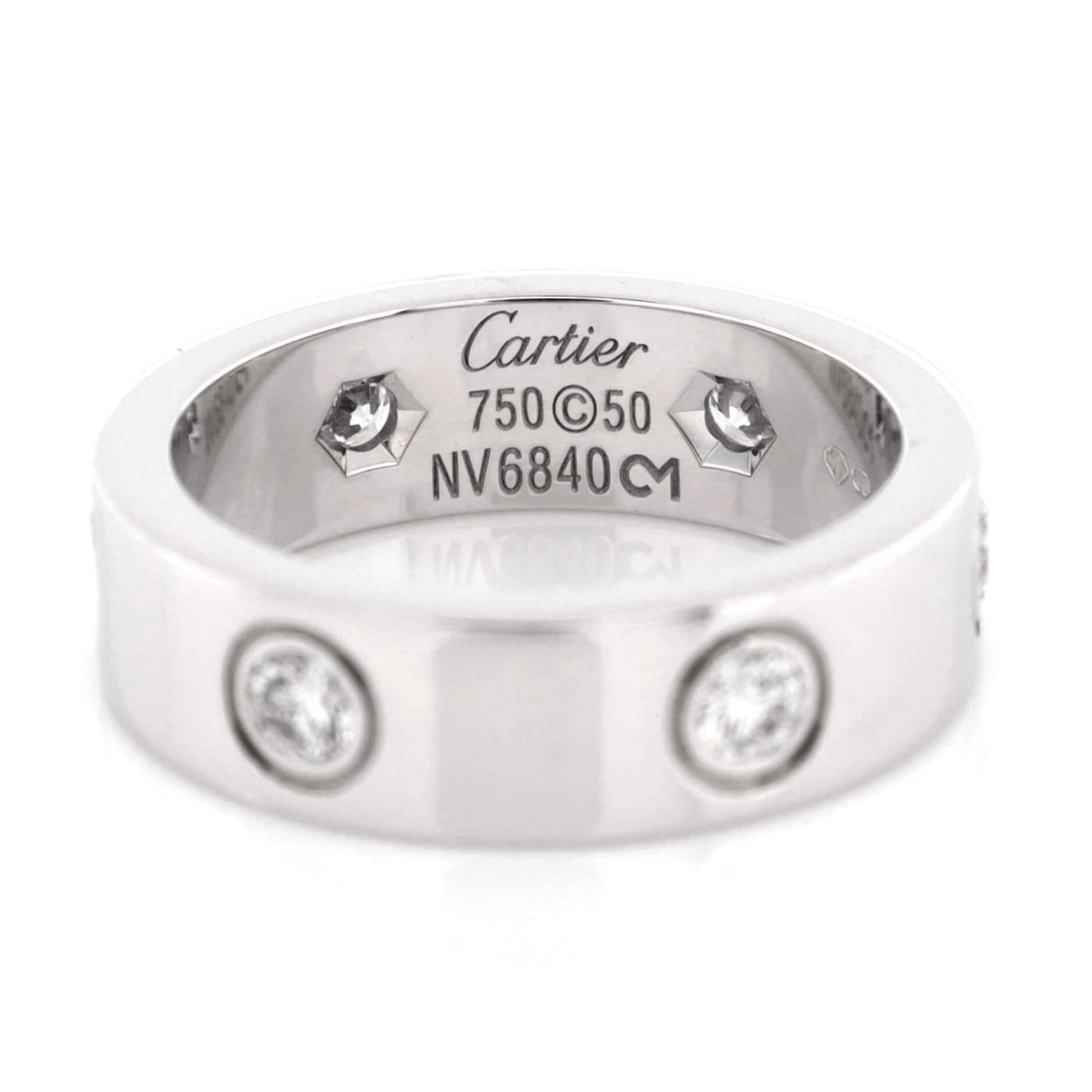 Women's or Men's Cartier Love Band 6 Diamonds Ring 18K White Gold with Diamonds For Sale