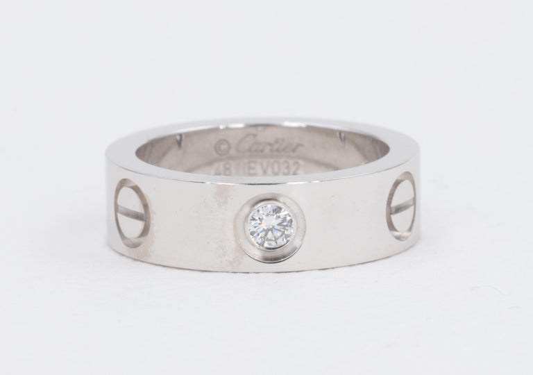 Cartier Love Band Ring 3 Diamond 18 Karat White Gold For Sale at