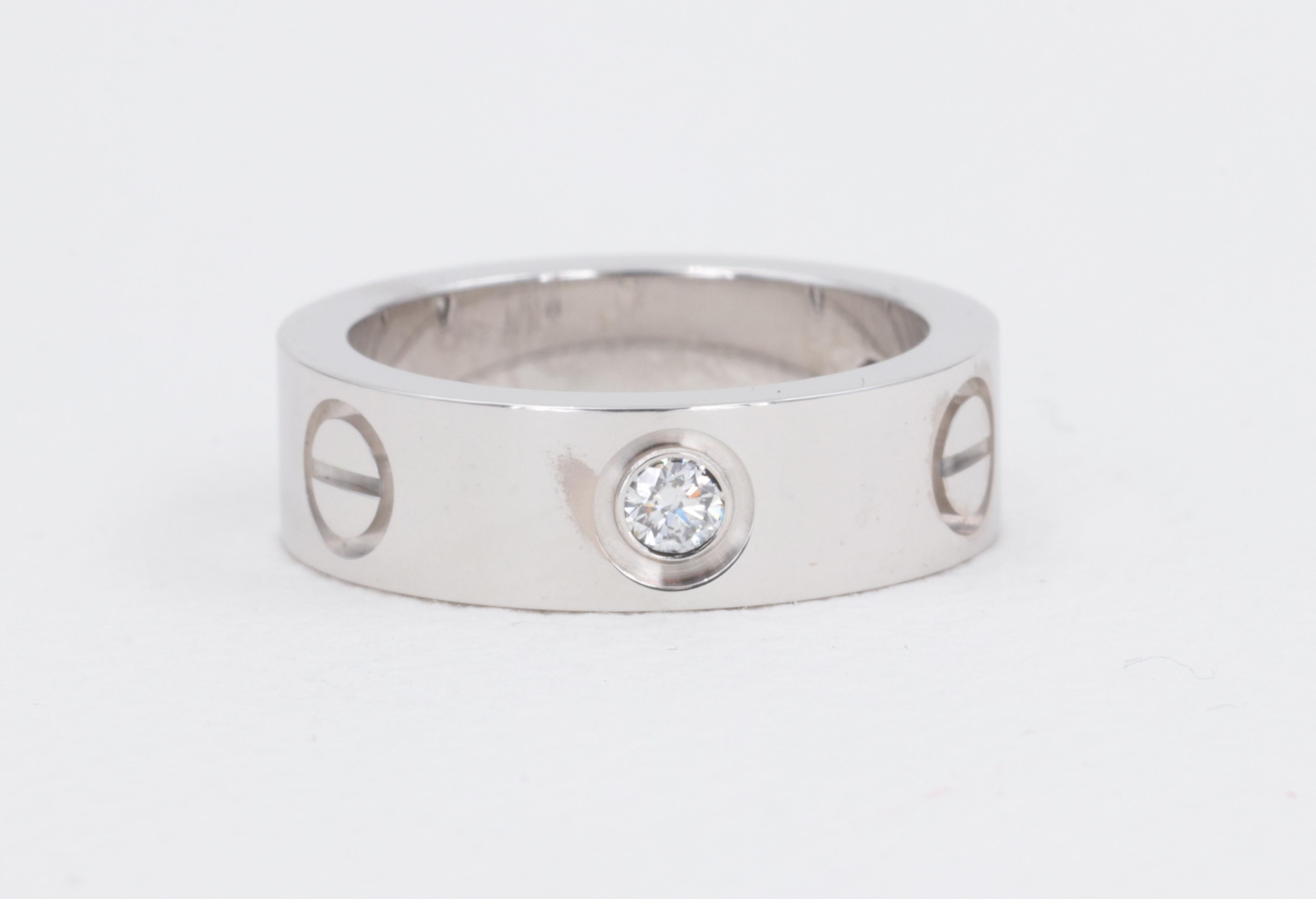 Cartier Love Band Ring 3 Diamond 18 Karat White Gold In Good Condition For Sale In Tampa, FL
