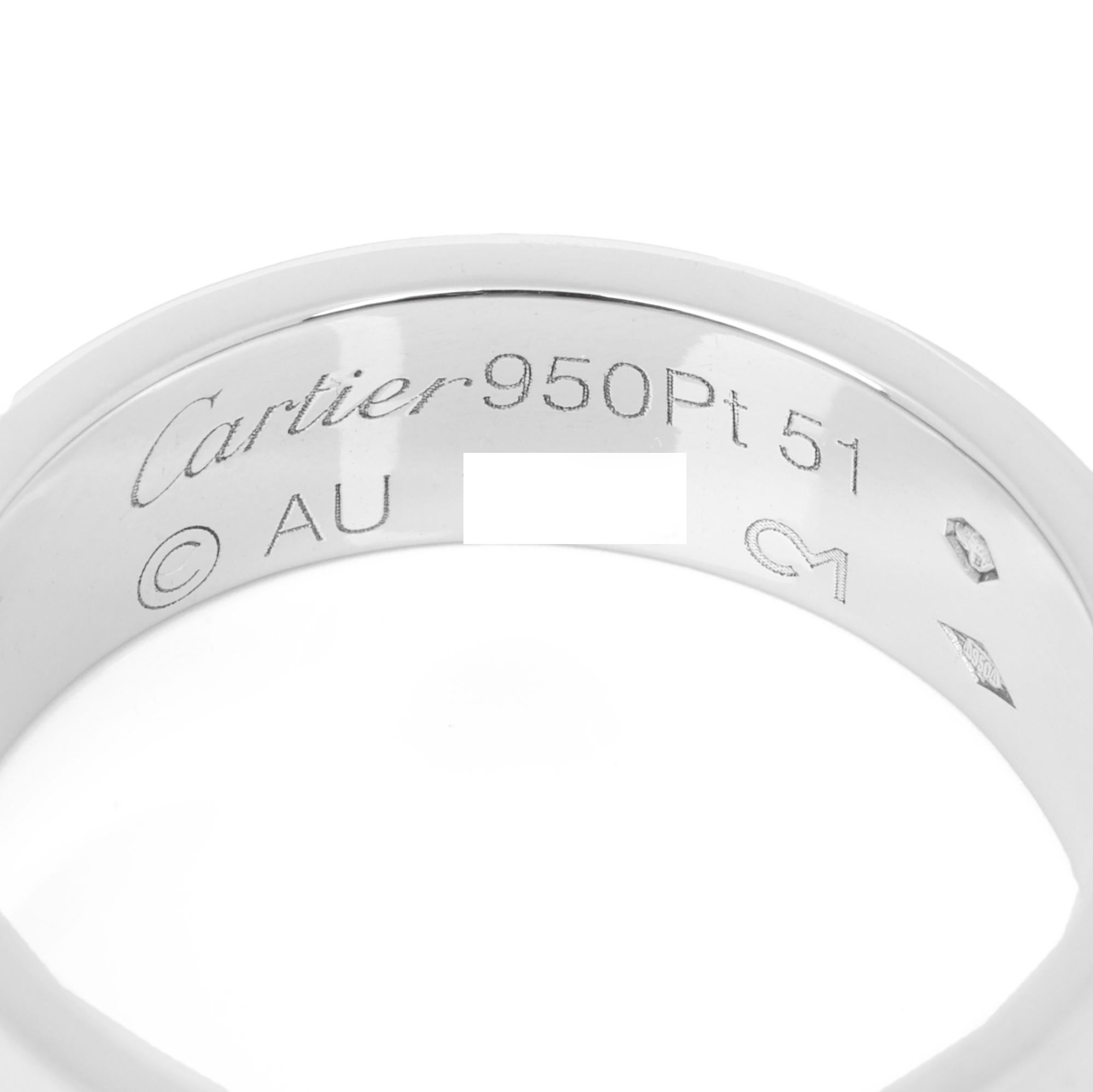 Cartier Platinum Love Band Ring

Brand Cartier
Model Platinum Love Band Ring
Product Type Ring
Serial Number AU****
Material(s) Platinum
UK Ring Size L
EU Ring Size 51
US Ring Size 5 3/4
Resizing Possible No
Band Width 5.4mm
Total Weight 8.3g
Model
