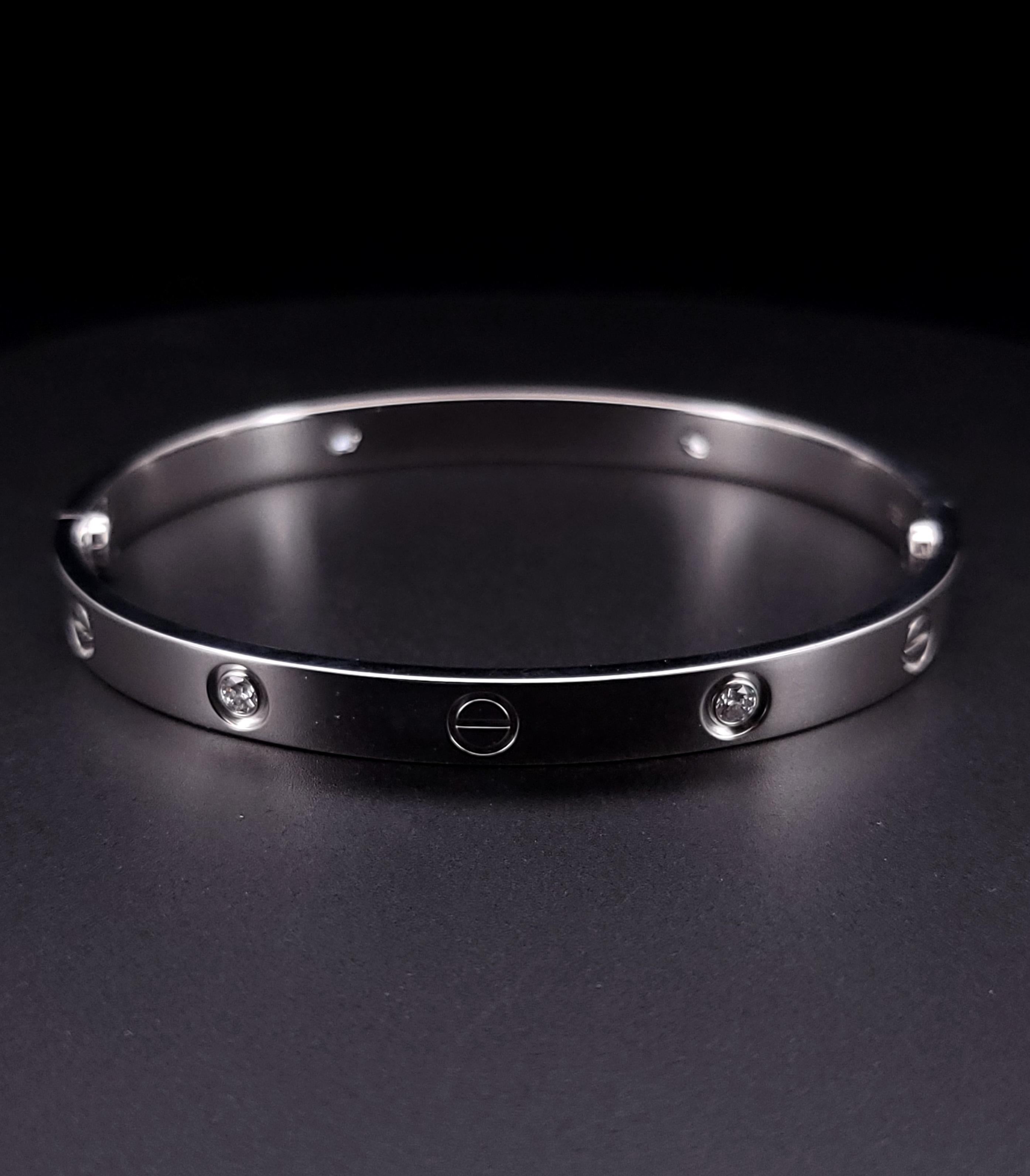 Cartier Love Bangle Bracelet 4 Diamonds 750 18K White Gold Size 19 Damen