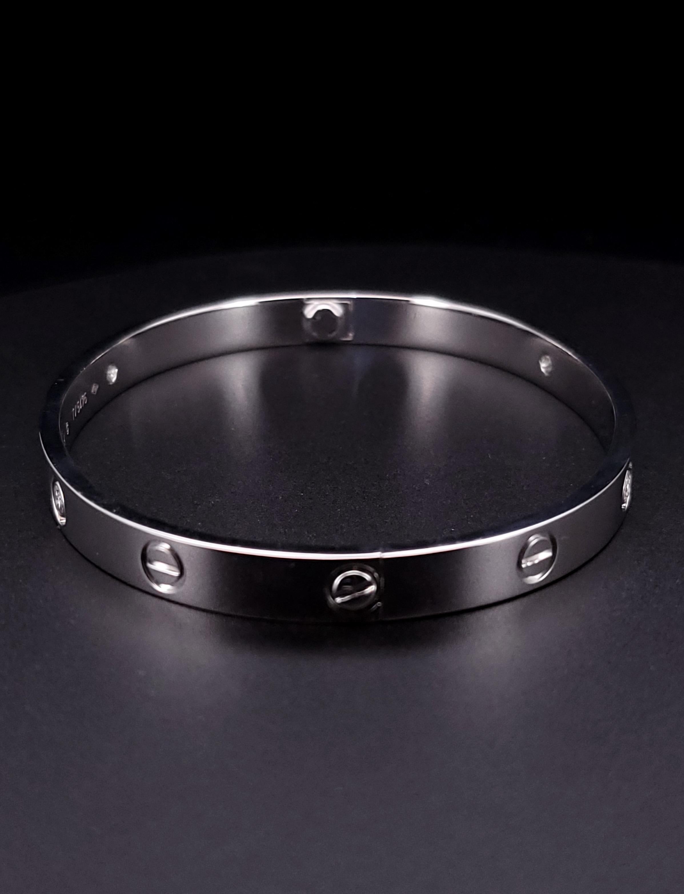 Cartier Love Bangle Bracelet 4 Diamonds 750 18K White Gold Size 19 1