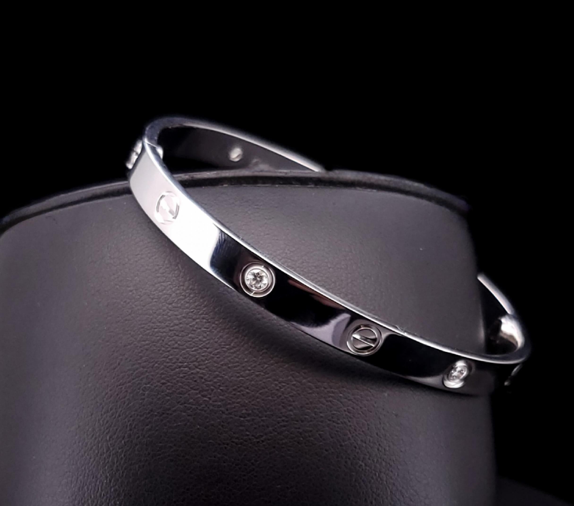 Cartier Love Bangle Bracelet 4 Diamonds 750 18K White Gold Size 19 2