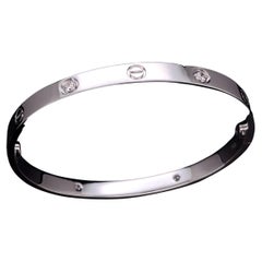Cartier Love Bangle Bracelet 4 Diamonds 750 18K White Gold Size 19