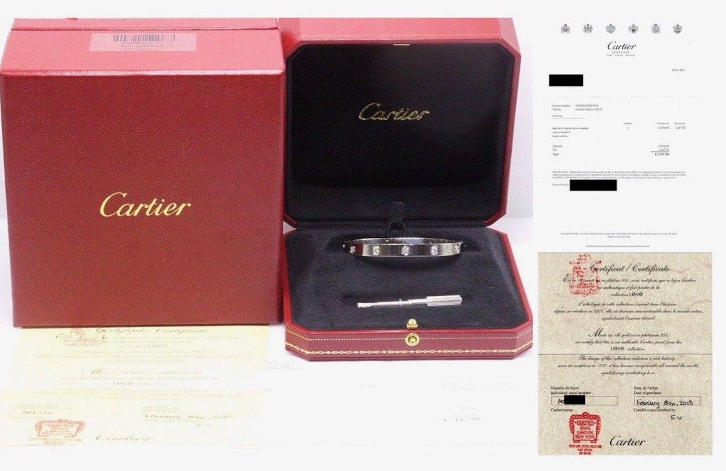 Cartier Love Bangle 10 Diamond Bangle Bracelet 18 Karat Gold New Style Full Set 6