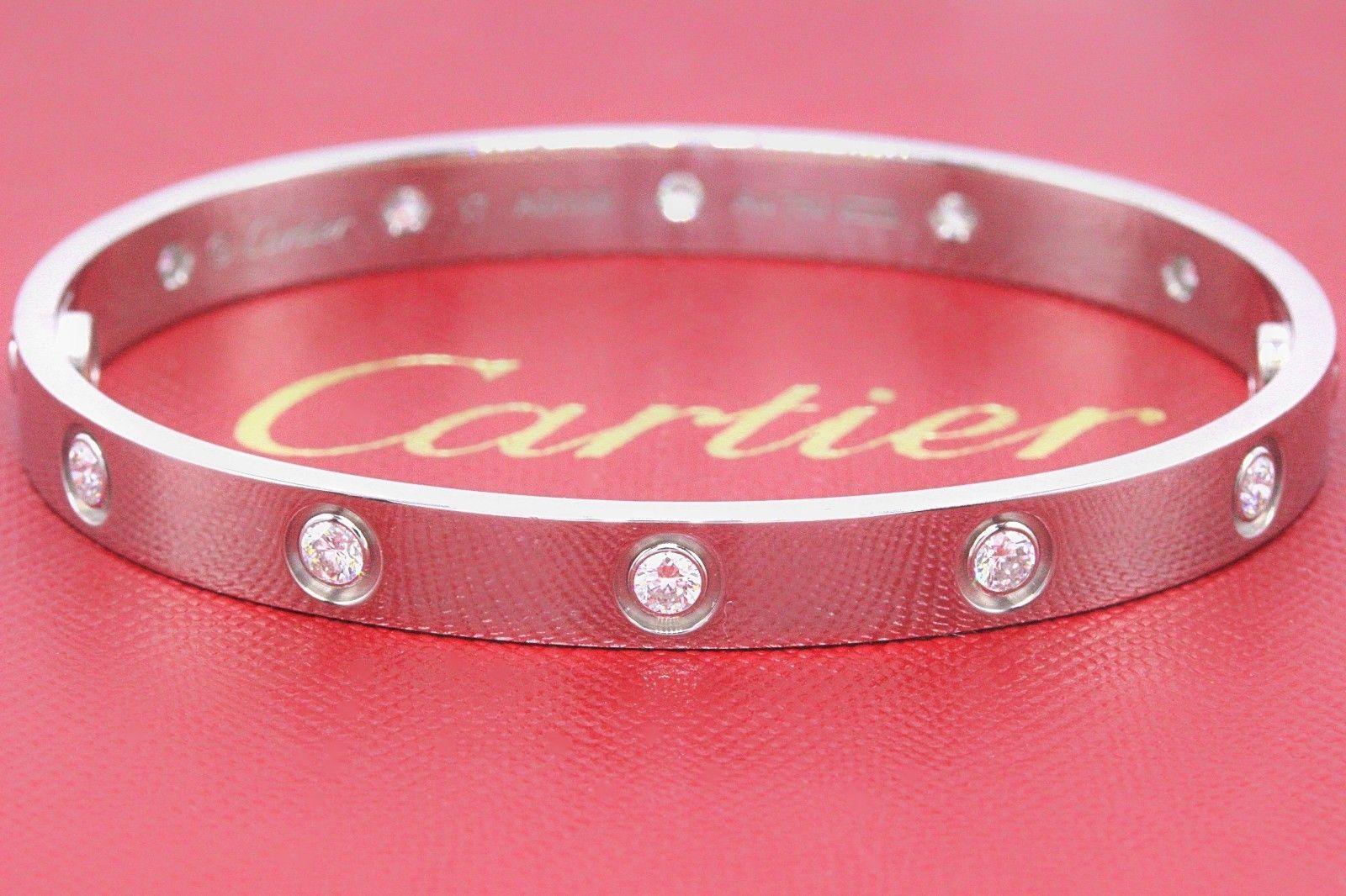 Cartier Love Bangle 10 Diamond Bangle Bracelet 18 Karat Gold New Style Full Set für Damen oder Herren