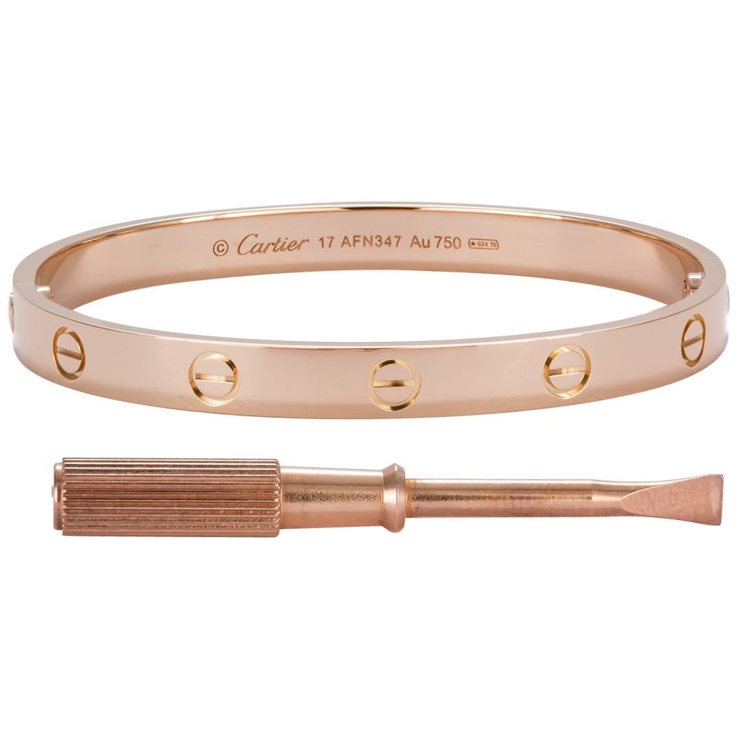 Cartier Love Bangle Bracelet 18 Karat Rose Gold Box and Service Papers