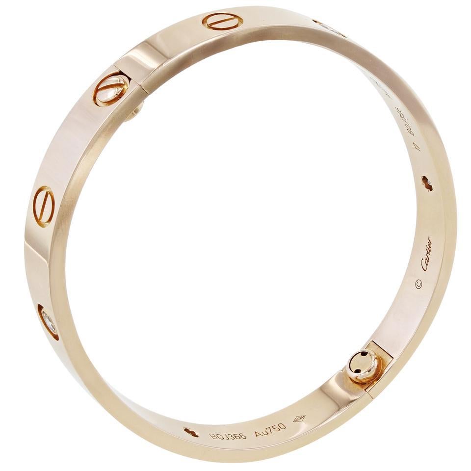 Cartier Love Bangle Bracelet 18 Karat Rose Gold Four Diamonds 31.2 G 2