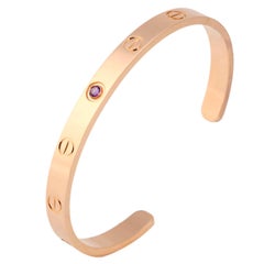 Vintage Cartier Love Bangle Bracelet 18 Karat Rose Gold with Sapphire Gemstone Size 17