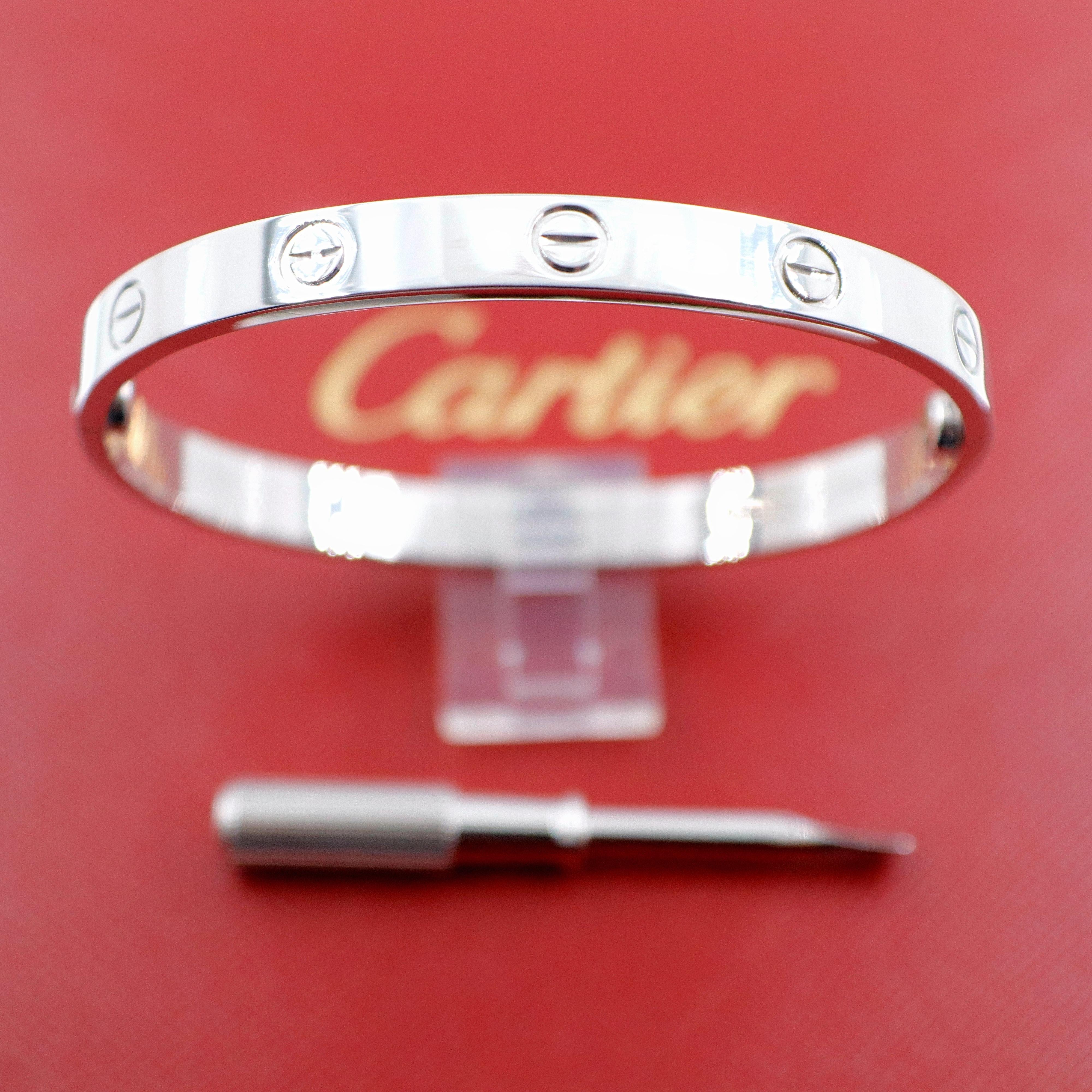 Women's or Men's Cartier Love Bangle Bracelet 18 Karat White Gold COA Box New Style Receipt