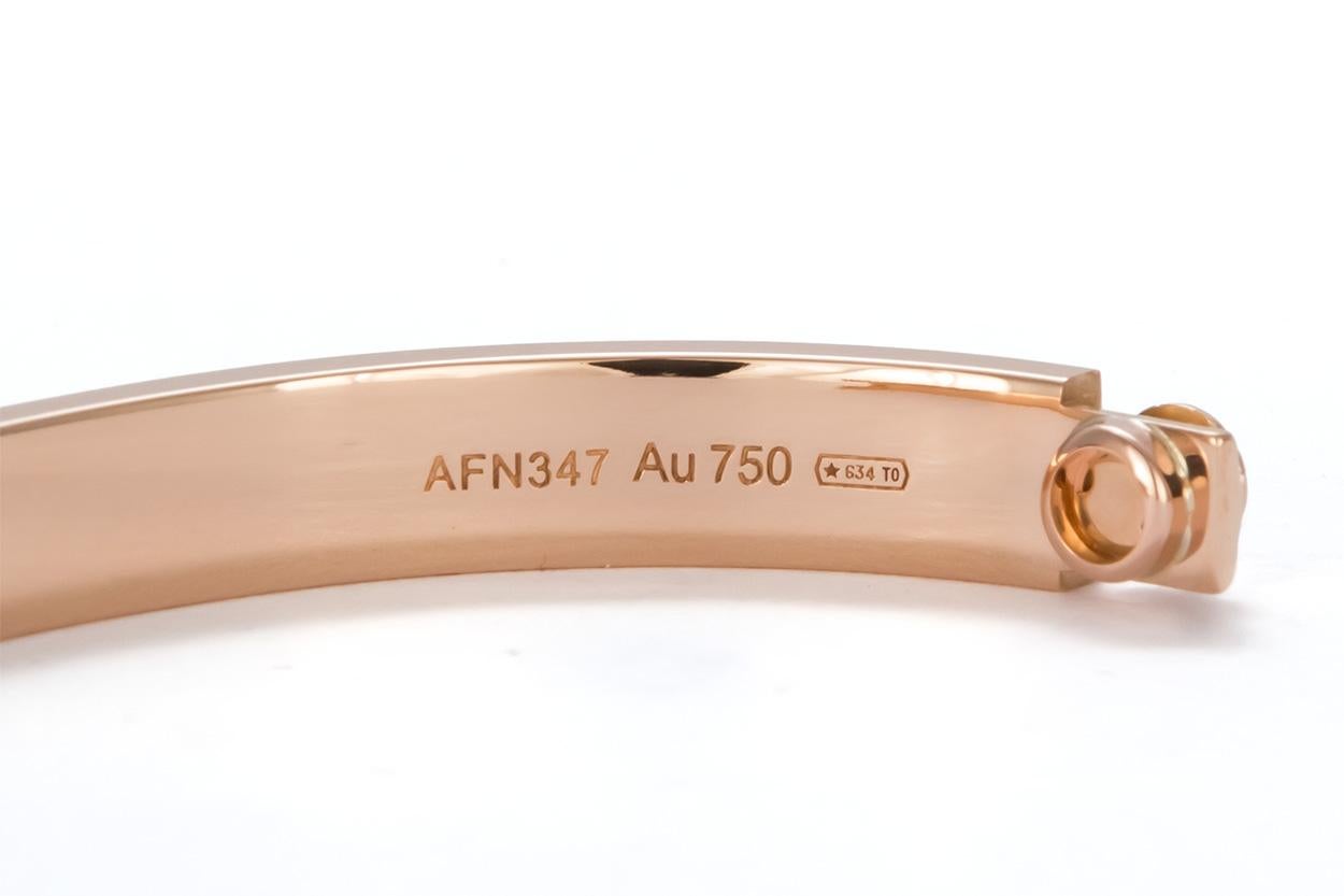 Cartier Love Bangle Bracelet 18 Karat Rose Gold Box and Service Papers In Excellent Condition In Tustin, CA