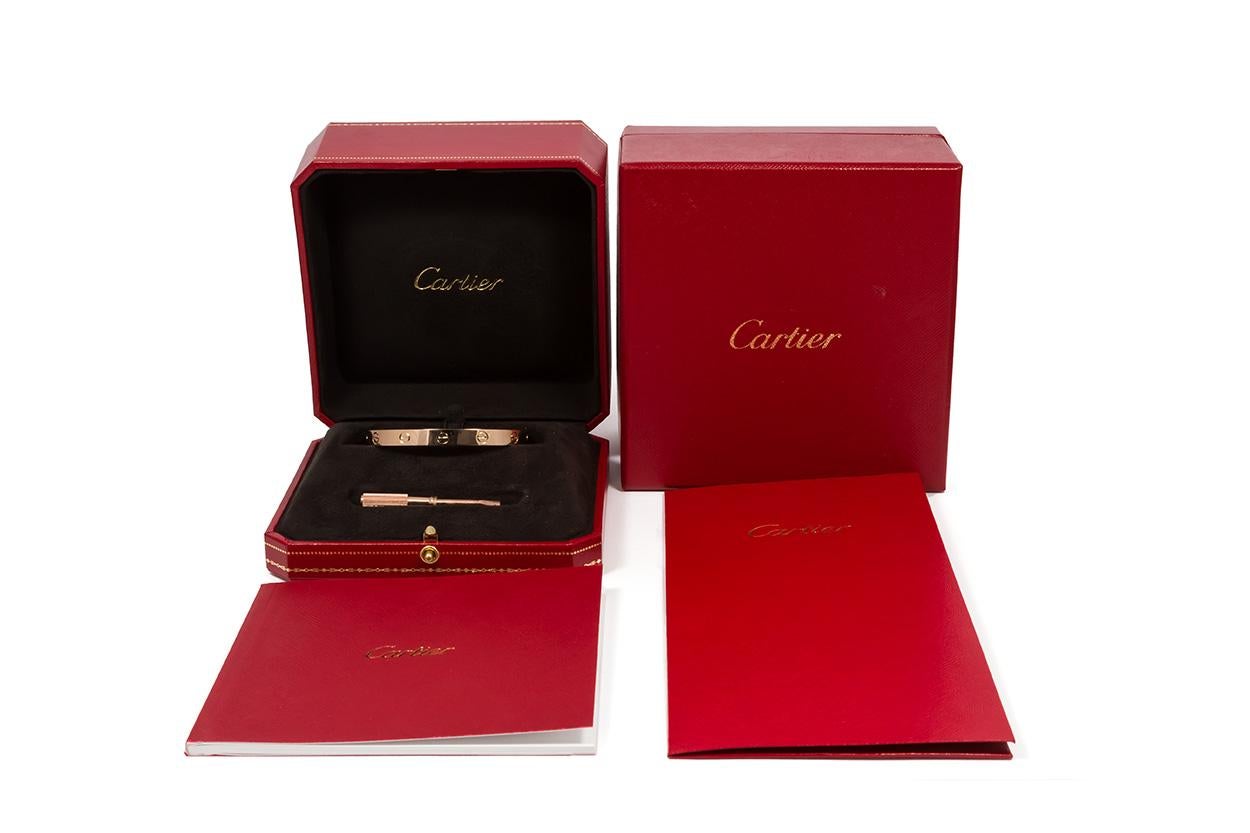 Women's or Men's Cartier Love Bangle Bracelet 18 Karat Rose Gold Box and Service Papers
