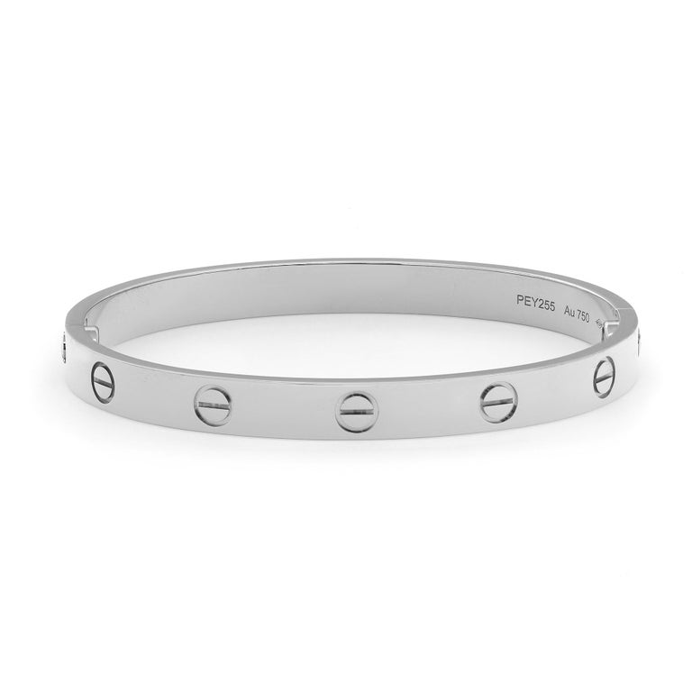 Cartier Love Bangle Bracelet 18K White Gold Size 17 New Style at 1stDibs | 750  cartier crd 094835, 19 750 cartier crd 094835 price, 750 17 cartier ip 6688  price