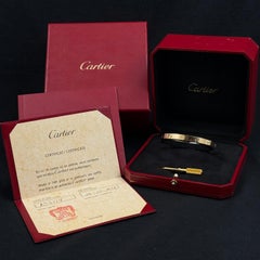 Cartier LOVE Bangle Bracelet 18K Yellow Gold Size 18 Box Papers Screwdriver