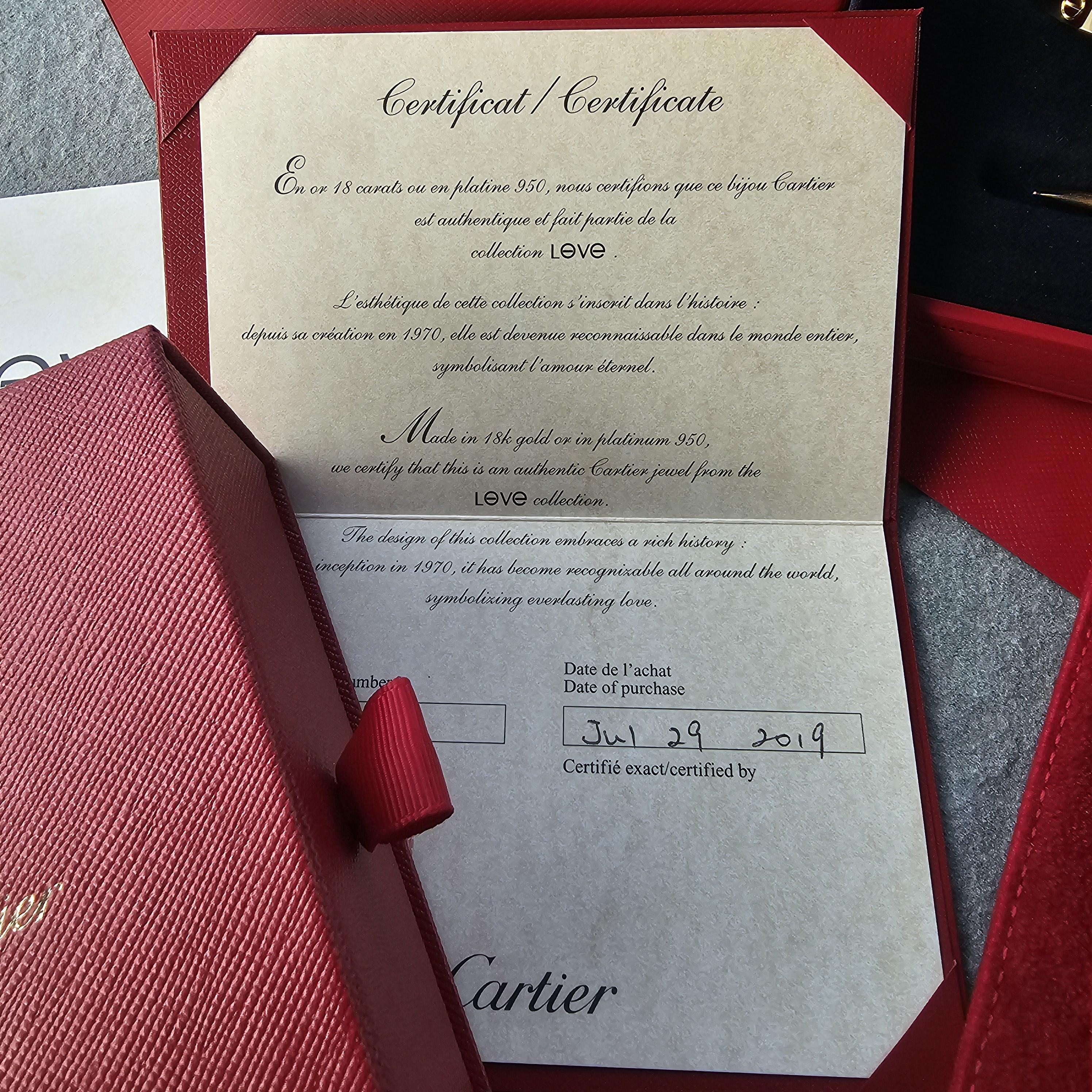 Cartier Love Bangle Bracelet Classic size 17 18k Yellow Gold Box Papers 7350 For Sale 7