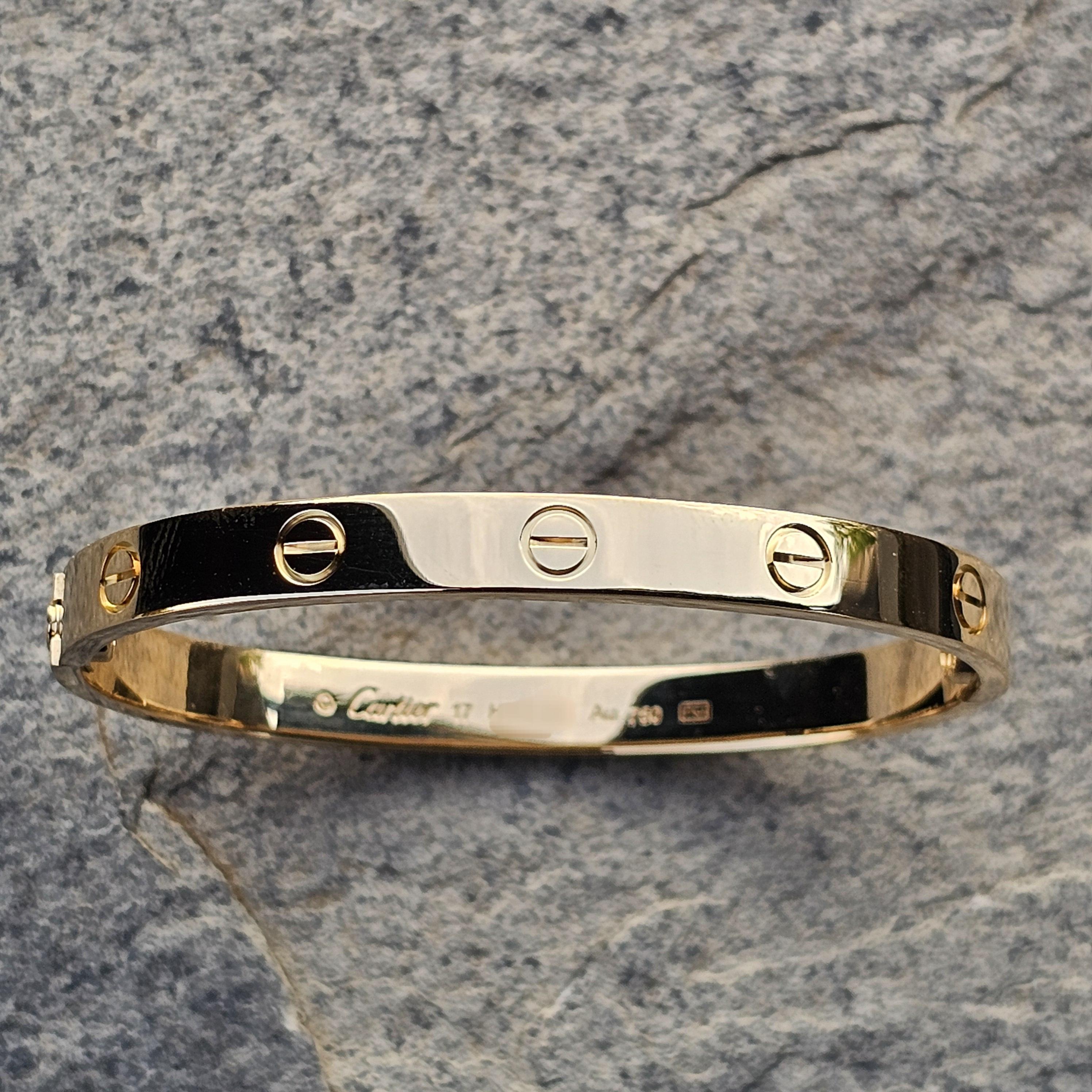 Cartier Love Bangle Bracelet Classic size 17 18k Yellow Gold Box Papers 7350 For Sale 3