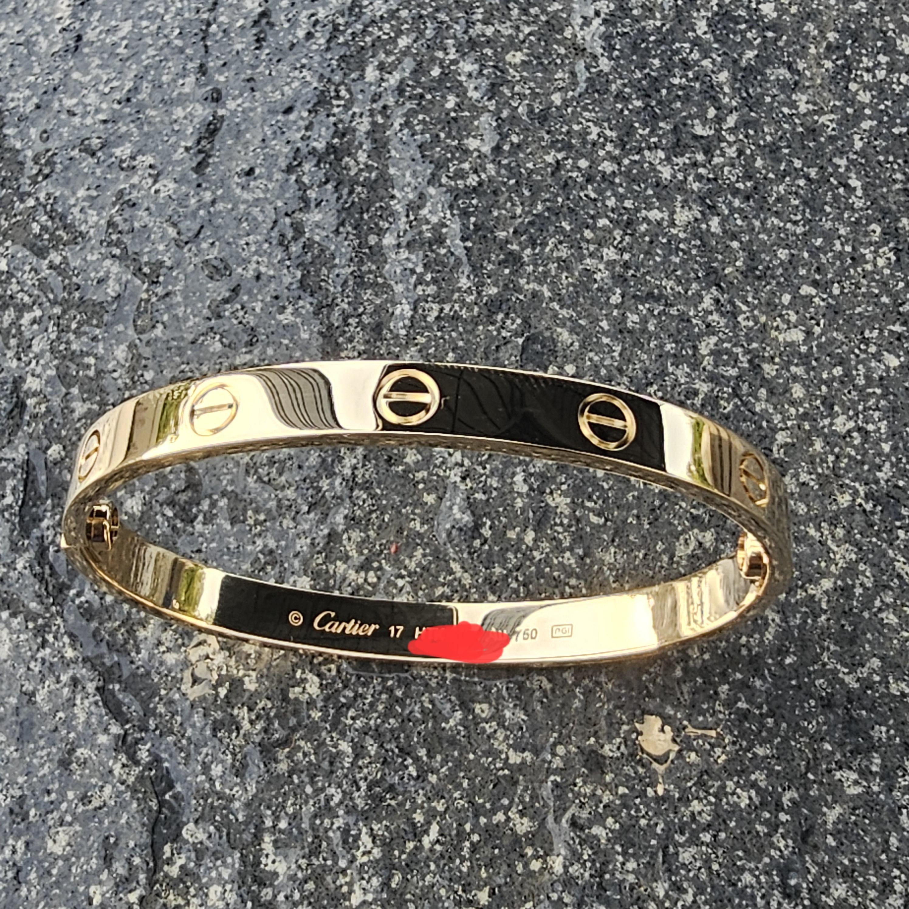 Cartier Love Bangle Bracelet Classic size 17 18k Yellow Gold Box Papers 7350 For Sale 5