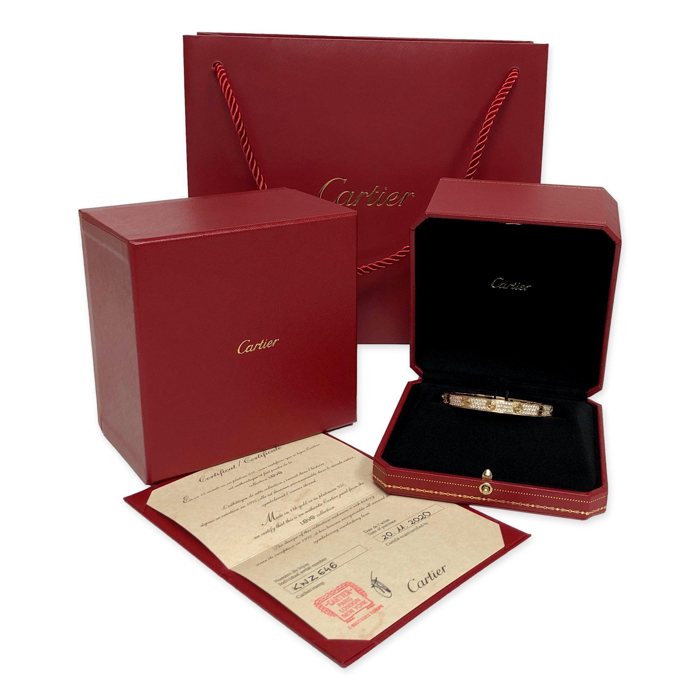 Cartier Love Bangle Bracelet Diamond Paved 18k Yellow Gold In Excellent Condition In New York, NY