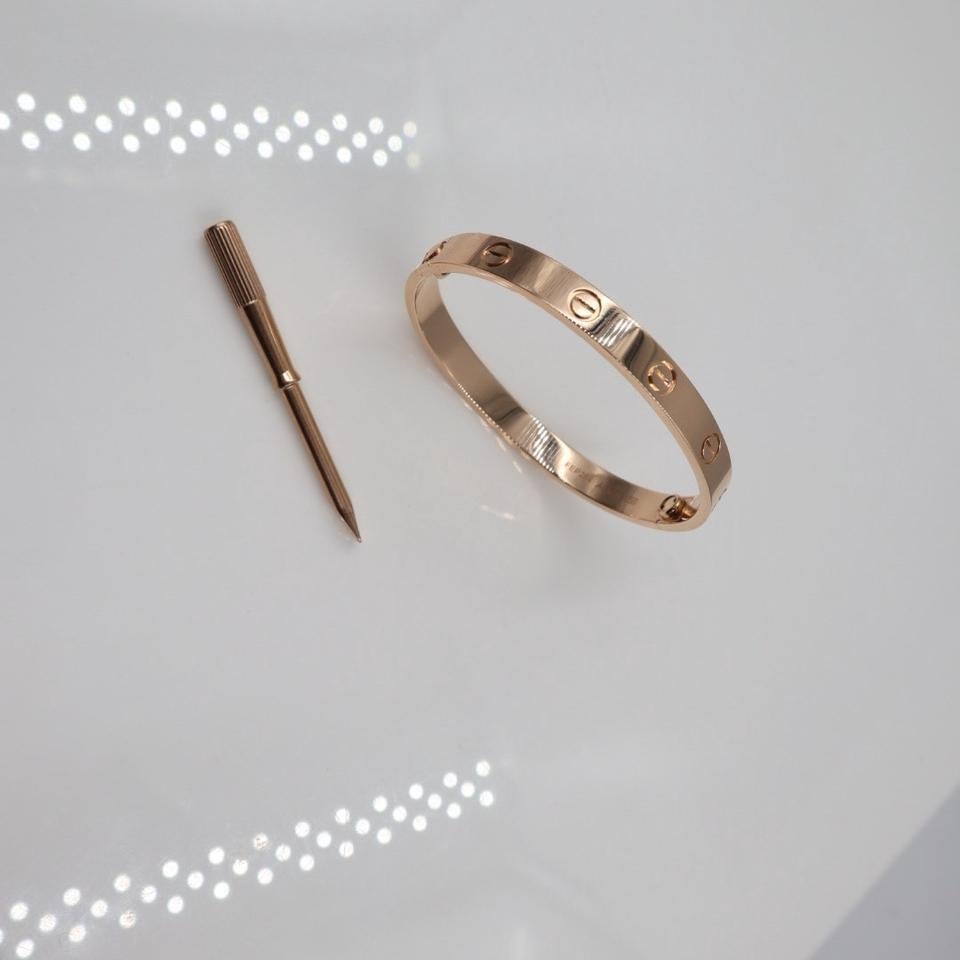 Women's Cartier Love Bangle Bracelet in Rose Gold 29.5g SZ 16 New Screw System