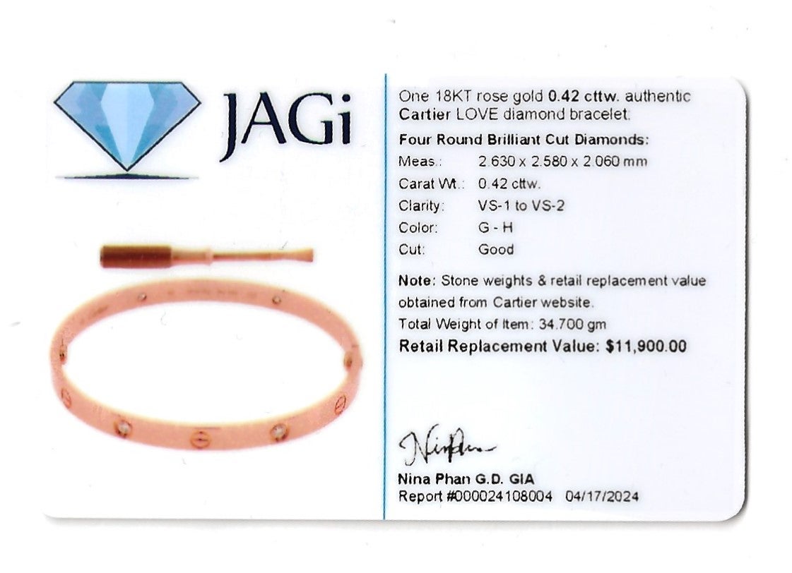Cartier Love Bangle Bracelet with 4 Round Diamonds Set in 18 Karat Rose Gold 4