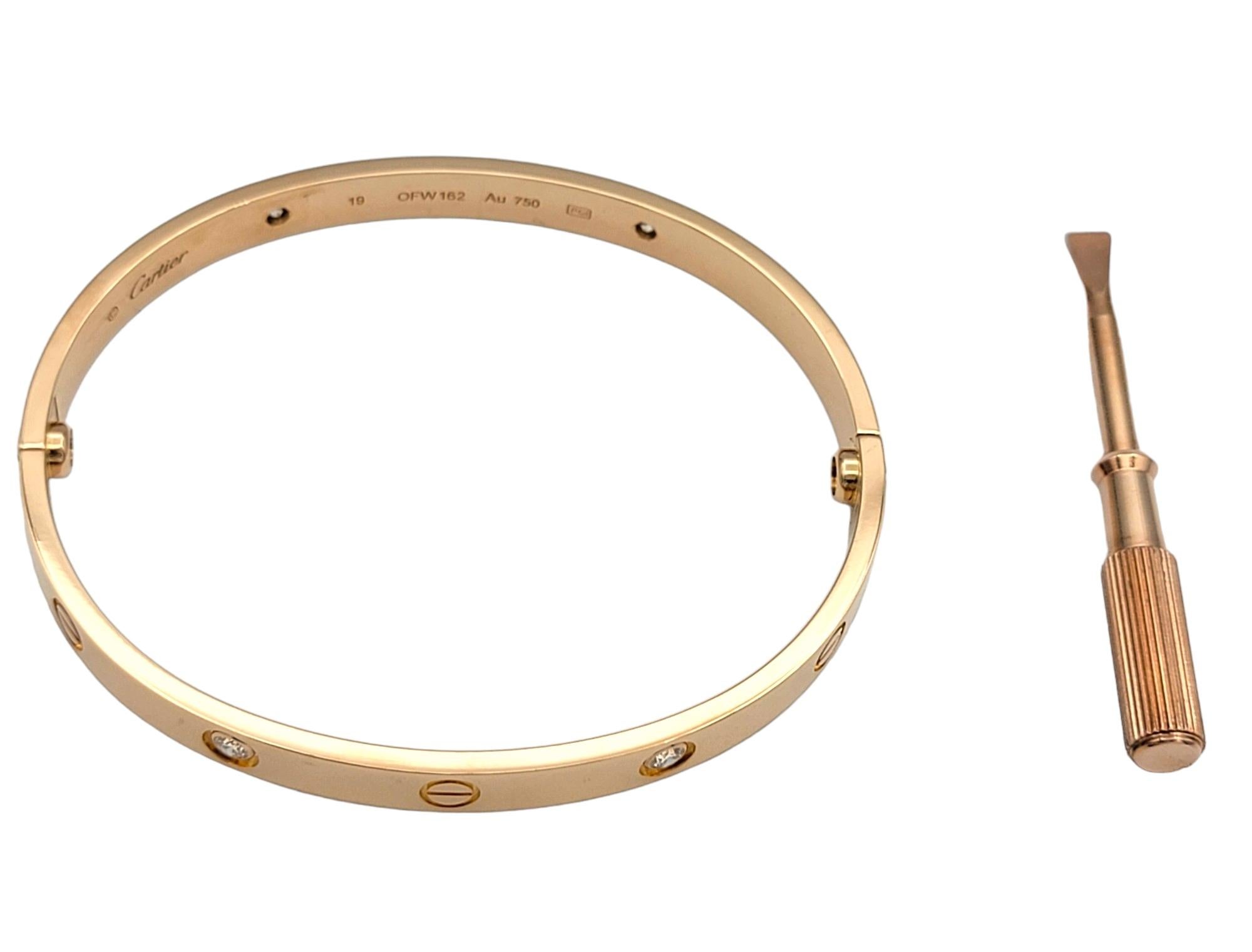 Round Cut Cartier Love Bangle Bracelet with 4 Round Diamonds Set in 18 Karat Rose Gold