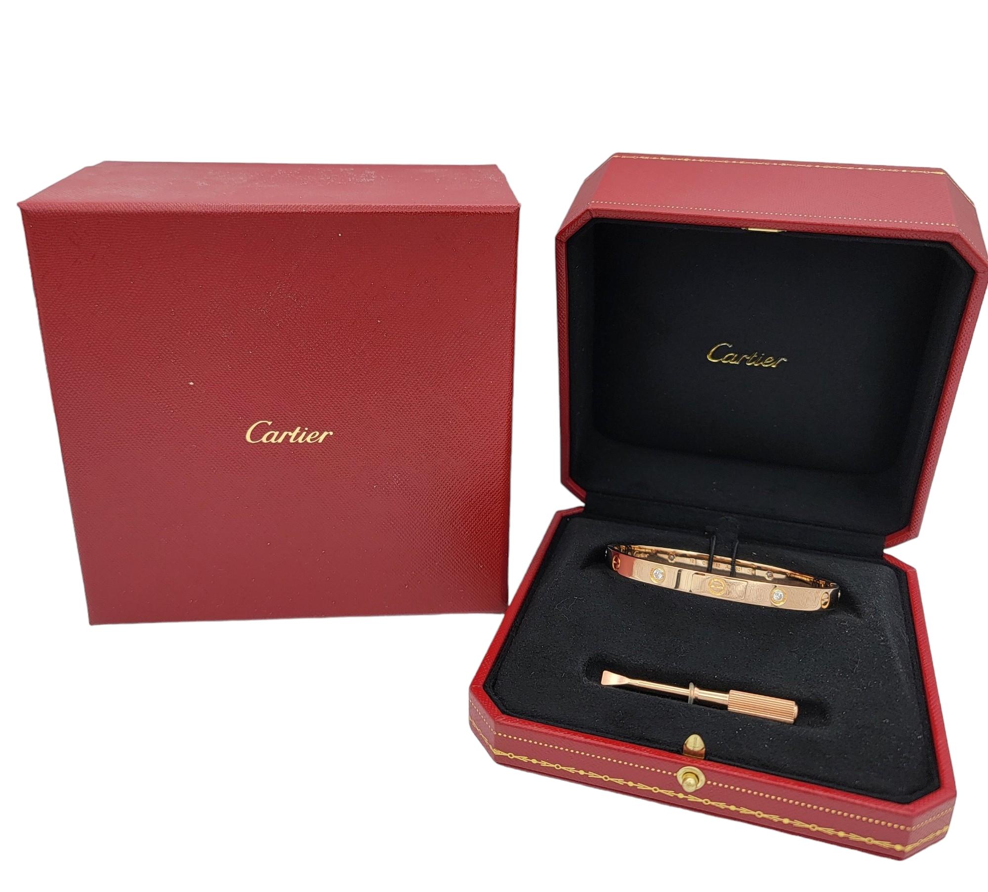 Cartier Love Bangle Bracelet with 4 Round Diamonds Set in 18 Karat Rose Gold 3