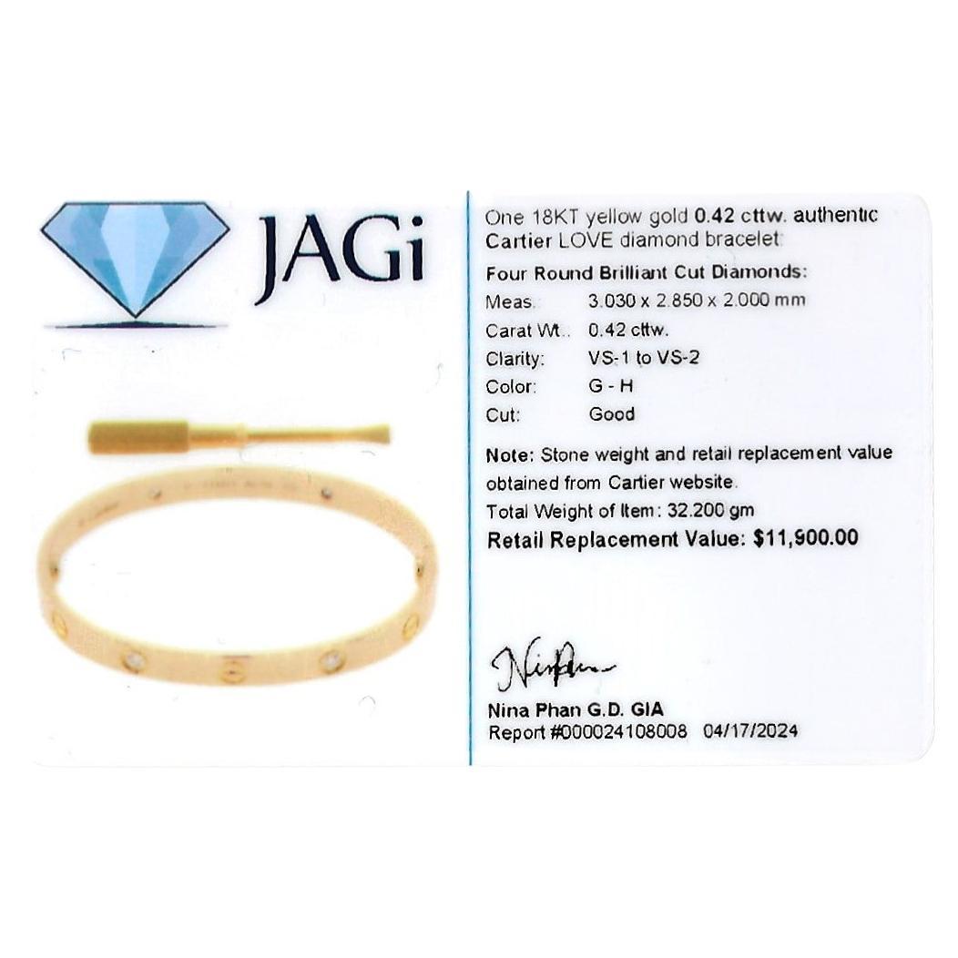 Cartier Love Armreif aus 18 Karat Gelbgold mit 4 runden Diamanten 5