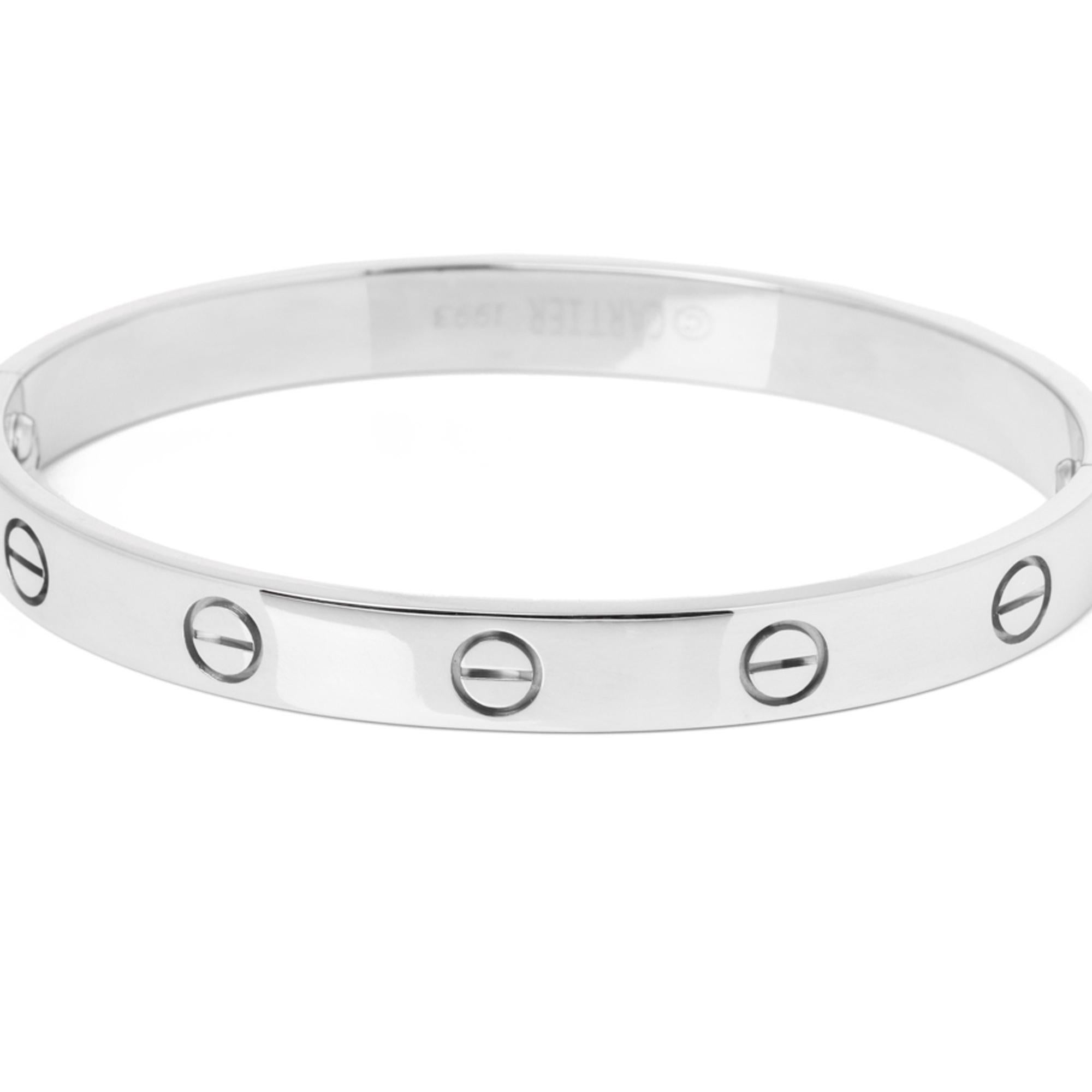 Cartier 18ct White Gold Love Bangle

Brand- Cartier
Model- Love Bangle
Product Type- Bracelet
Serial Number- AO****
Accompanied By- Cartier Pouch, Service Papers, Screwdriver
Material(s)- 18ct White Gold

Bracelet Length- 16cm
Bracelet Width-