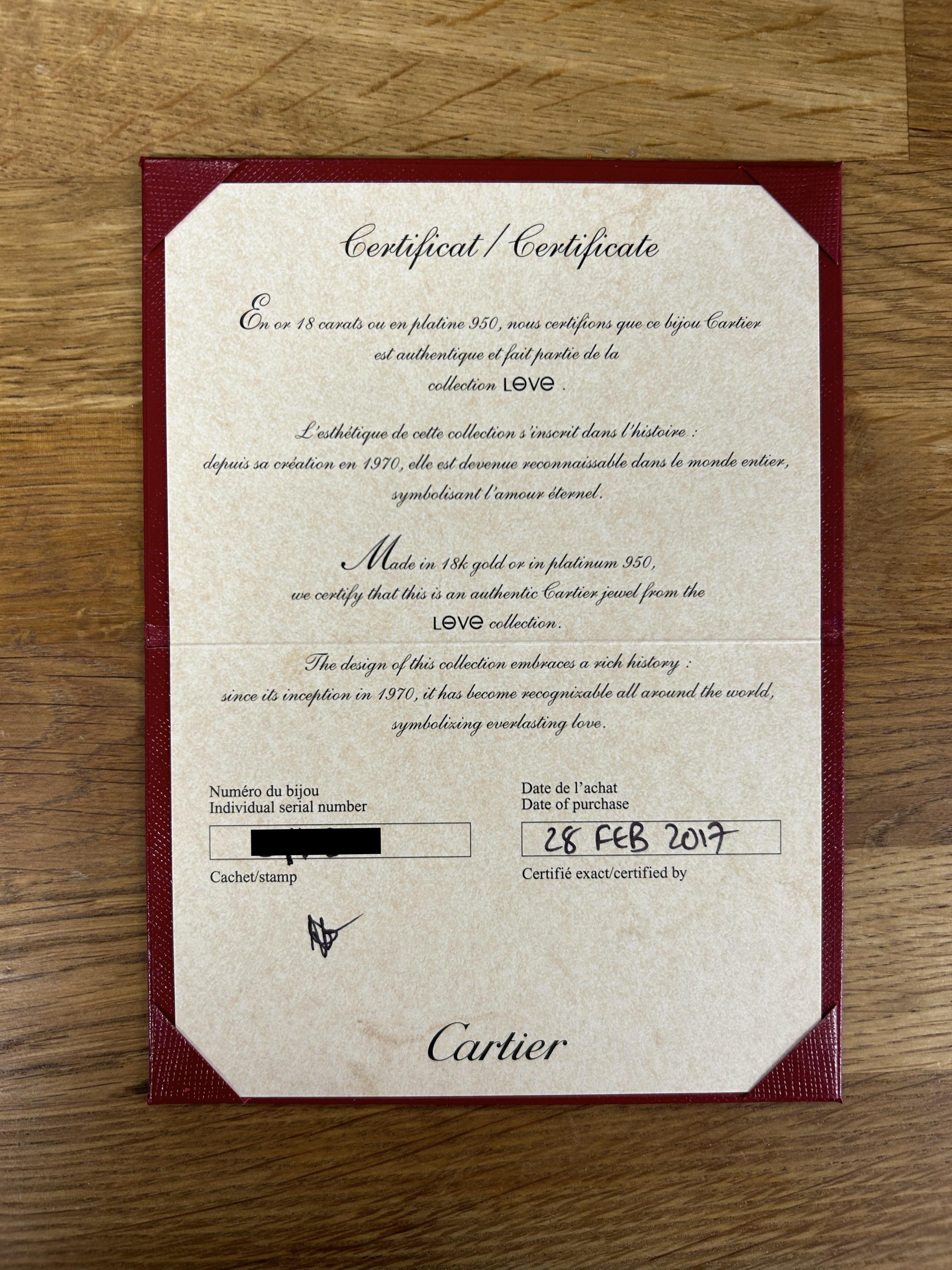 Cartier LOVE Armreif Größe 17 für Damen oder Herren