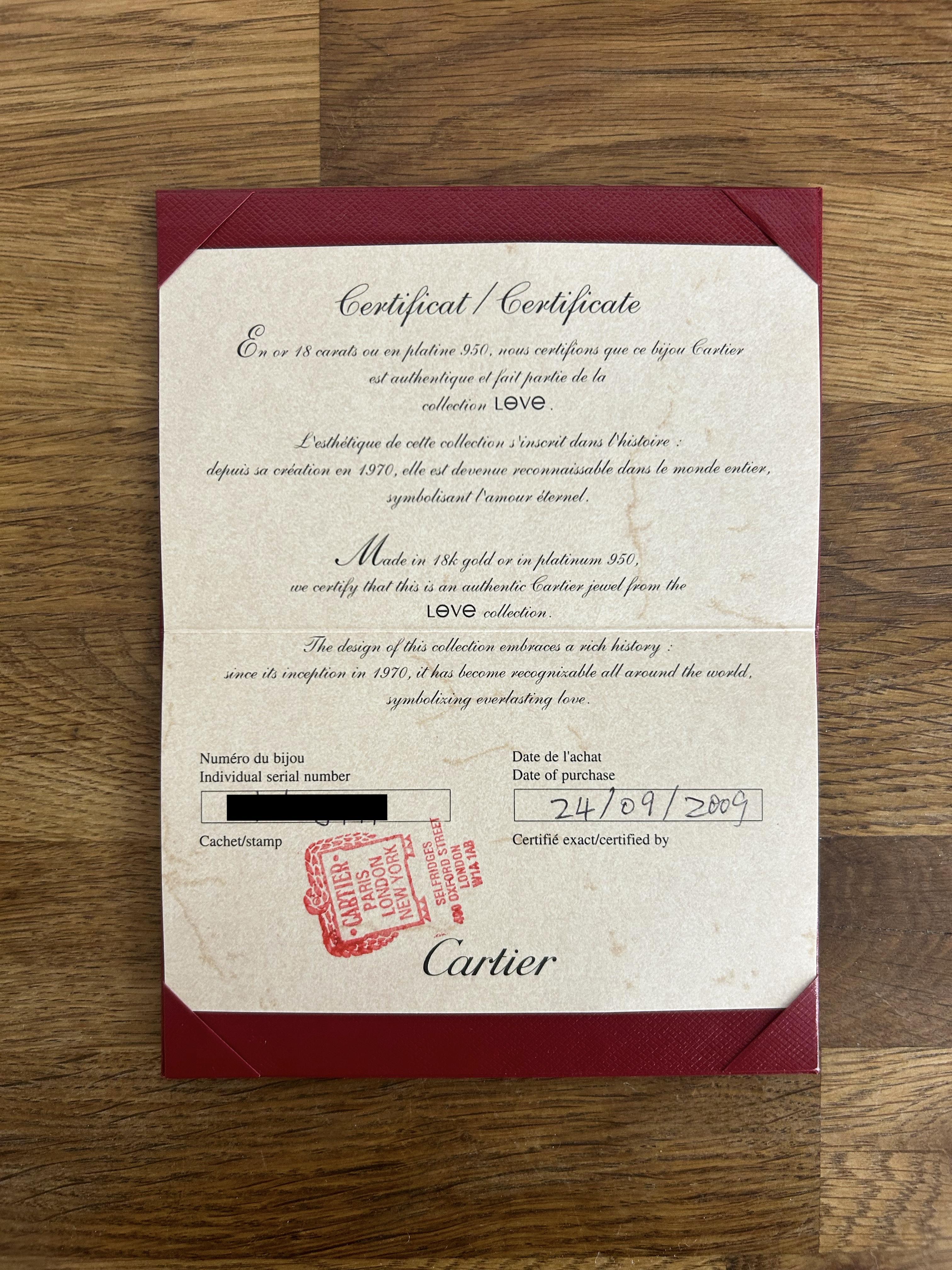 Women's or Men's Cartier LOVE Bangle Size 20 For Sale