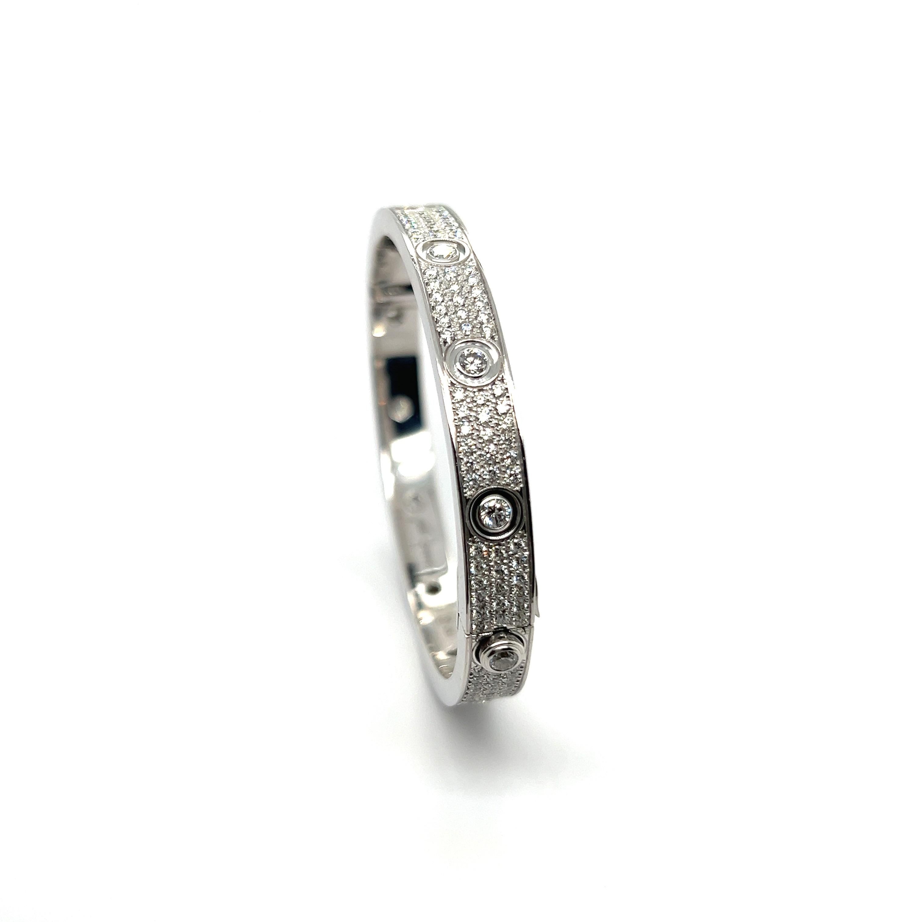 Women's or Men's Cartier Love Bangle with Diamonds in 18 Karat White Gold  For Sale