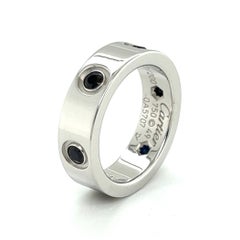 Cartier Love Blue Sapphire 18k White Gold Band Ring w/ Certificate Size 4.5