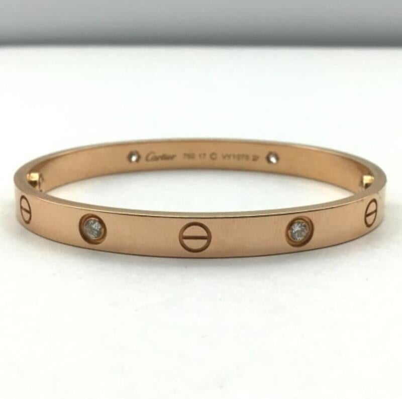 Cartier Love Bracalet Half Diamond Bracalet 
Metal: 750PG/Pink Gold
Size: 17 
Weight: 30.9g
Screwdriver Included
